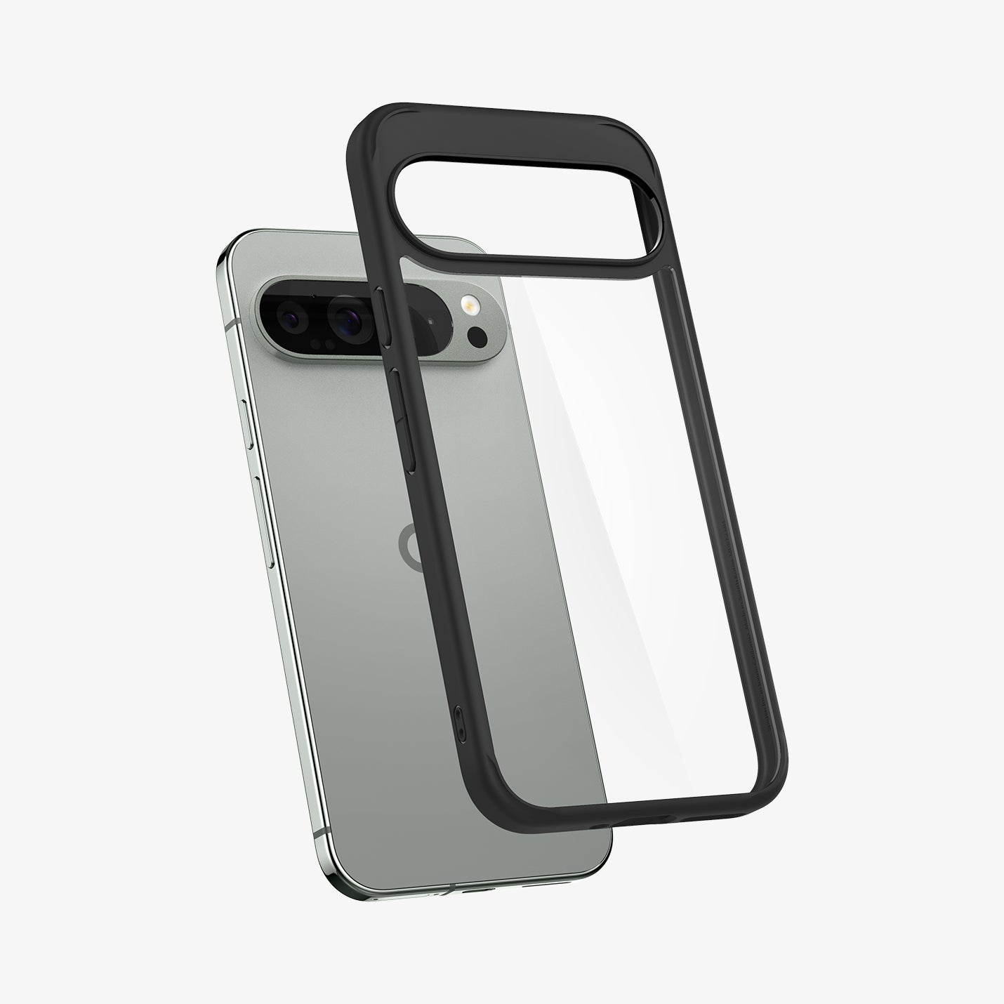 ACS07724 - Pixel 9 Pro XL Case Ultra Hybrid in Matte Black showing the back, partial side hovering in front of the device