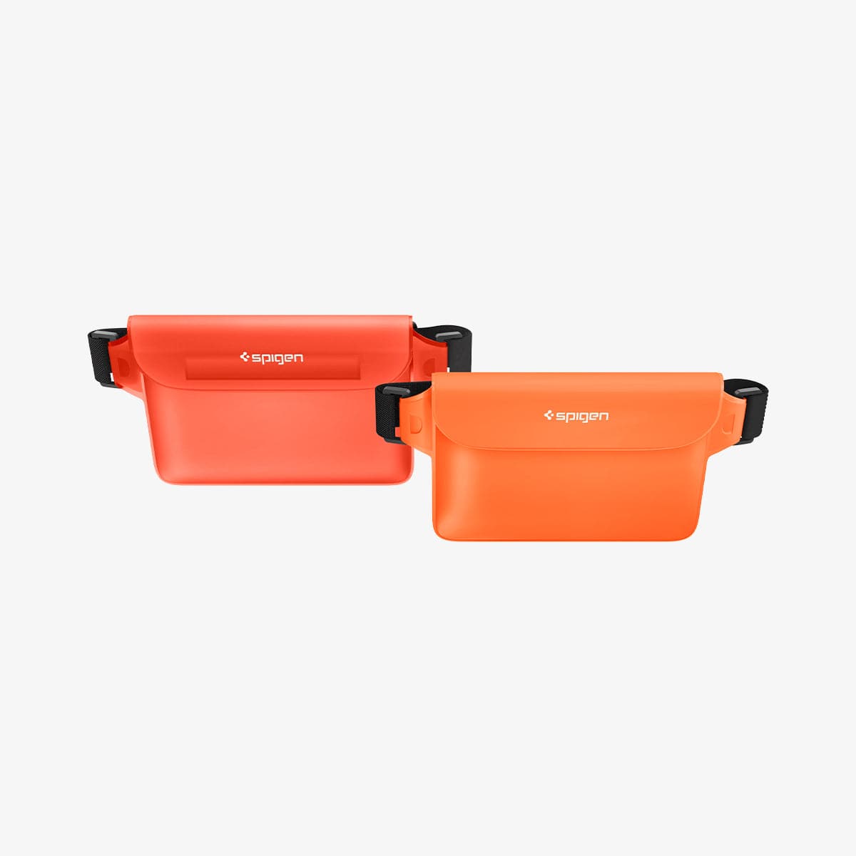 AMP06021 - AquaShield Waterproof Waist Bag (2 Pack) A620 in Sunset Orange showing the top and partial front of both translucent and opaque type