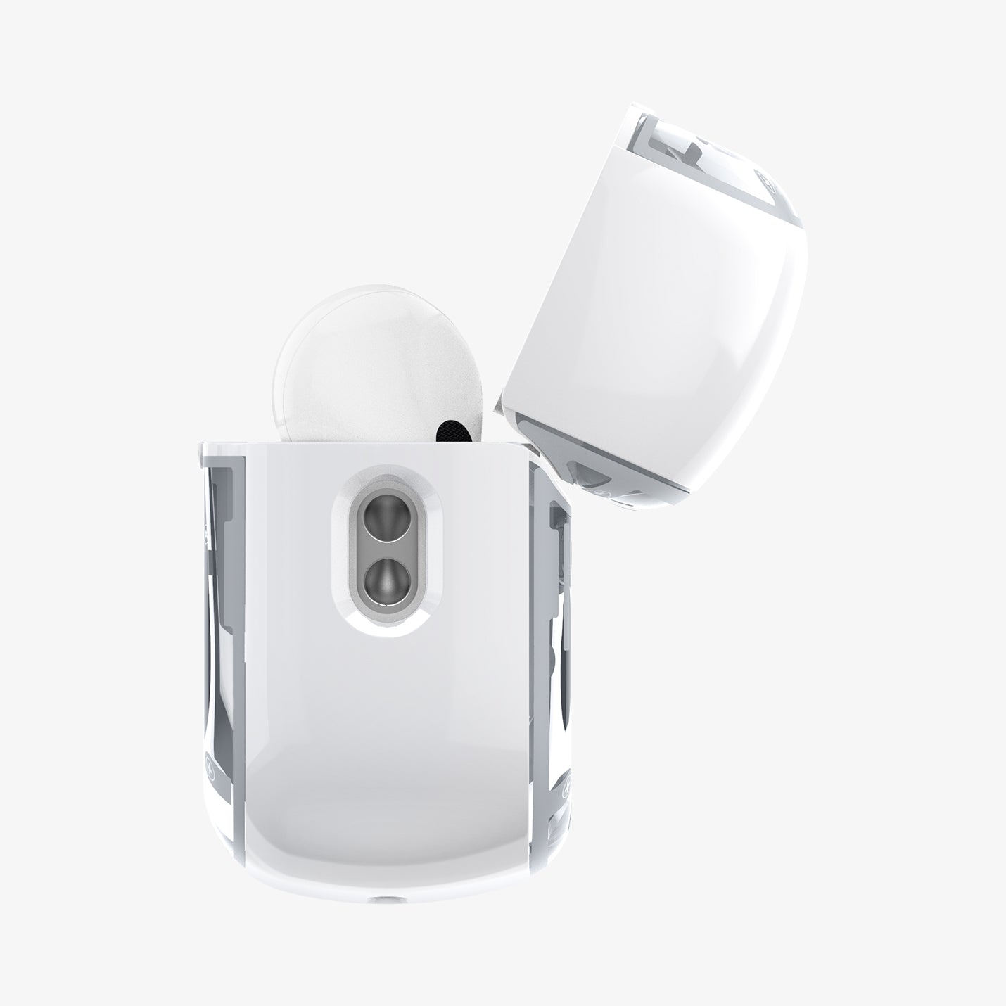 ACS07423 - AirPods Pro 2 Ultra Hybrid Zero One (MagFit) in Zero One White showing the side with top open and airpods inside