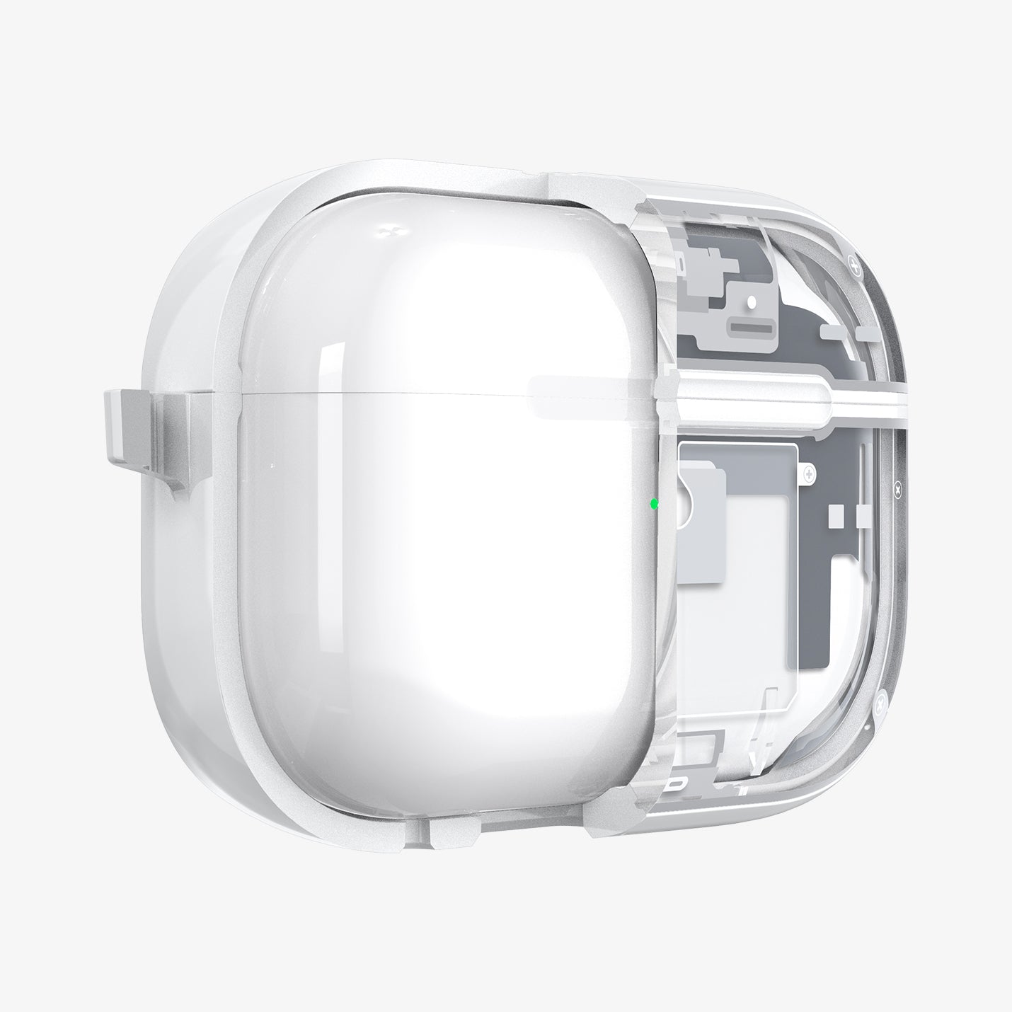 ACS07423 - AirPods Pro 2 Ultra Hybrid Zero One (MagFit) in Zero One White showing the front with case cut half open