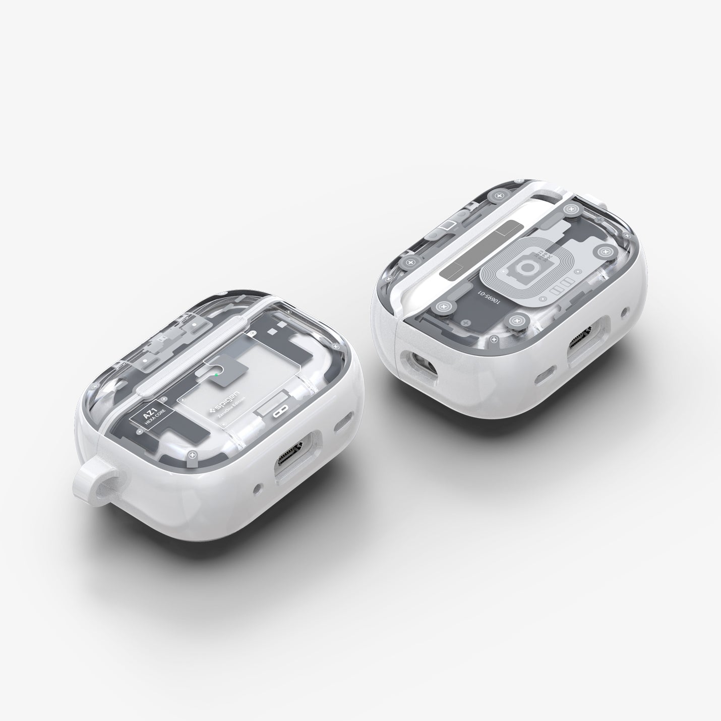 ACS07423 - AirPods Pro 2 Ultra Hybrid Zero One (MagFit) in Zero One White showing the front, back and bottom