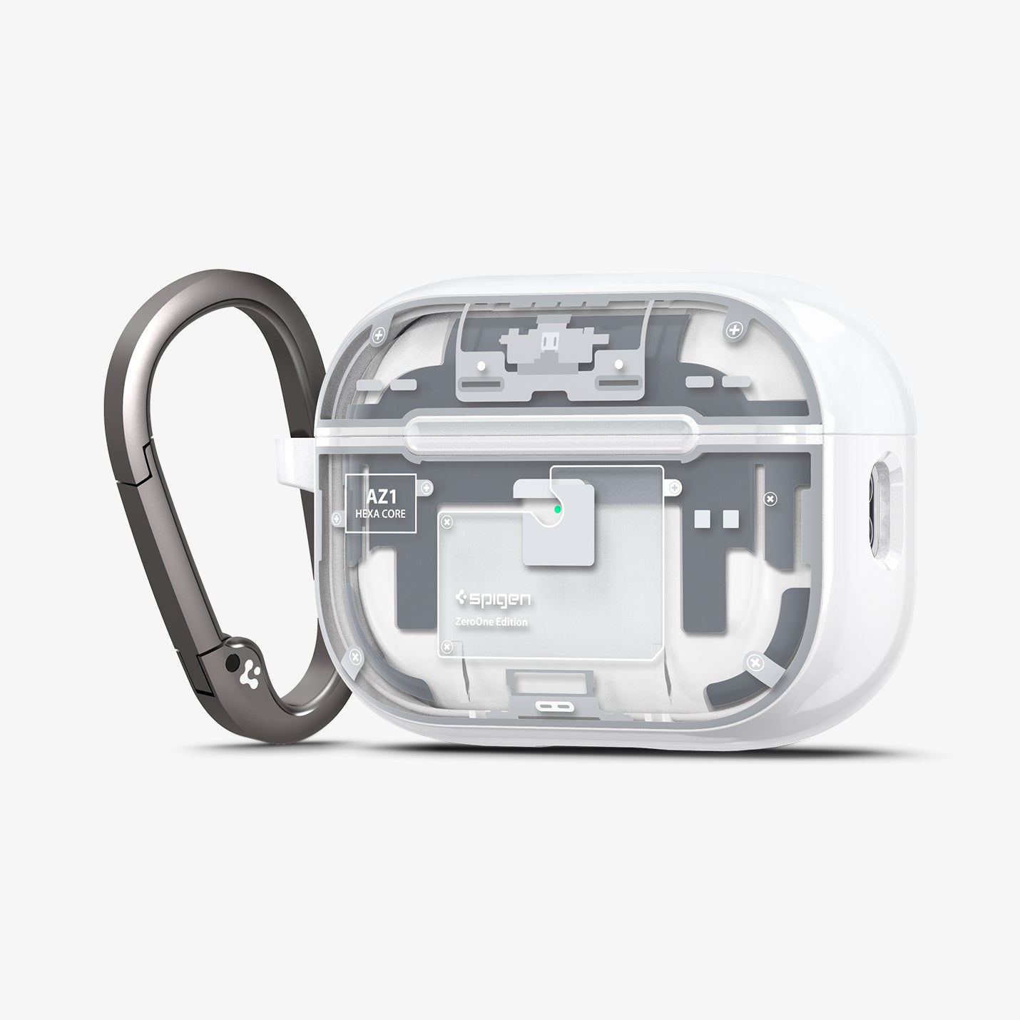 ACS07423 - AirPods Pro 2 Ultra Hybrid Zero One (MagFit) in Zero One White showing the front with carabiner