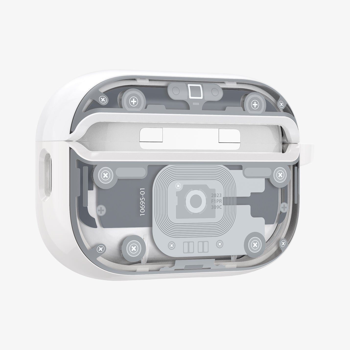 ACS07423 - AirPods Pro 2 Ultra Hybrid Zero One (MagFit) in Zero One White showing the back and partial side