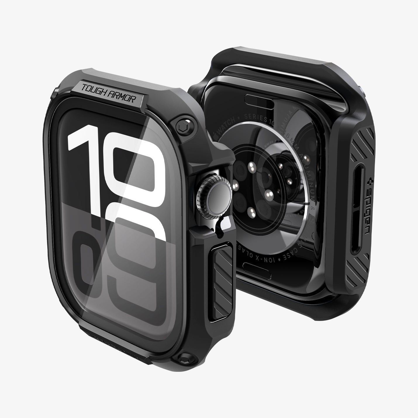 ACS08603 - Apple Watch 10 (46mm) Case Tough Armor in Black showing the front, partial sides and back