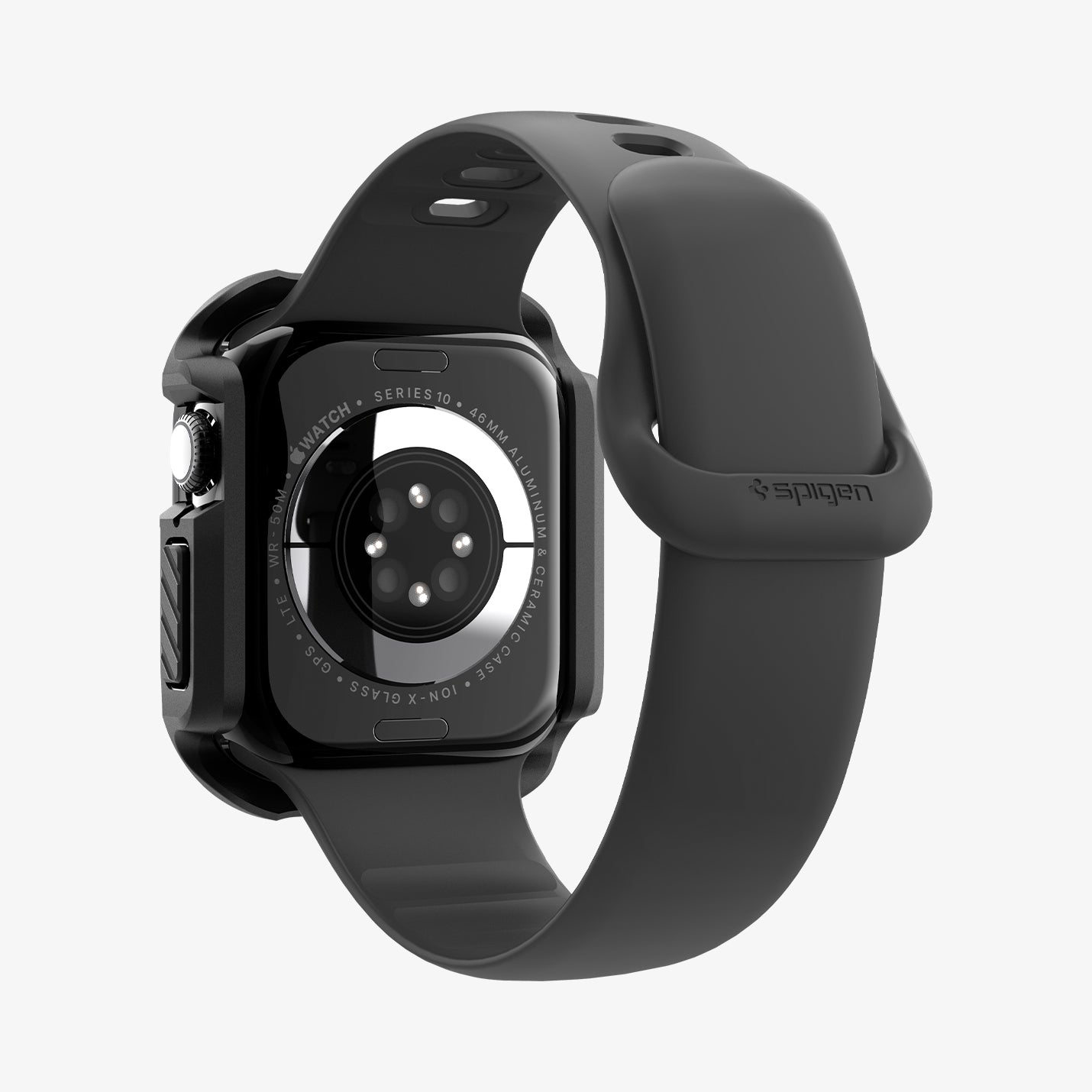 ACS08603 - Apple Watch 10 (46mm) Case Tough Armor in Black showing the back, partial inner side and back bottom