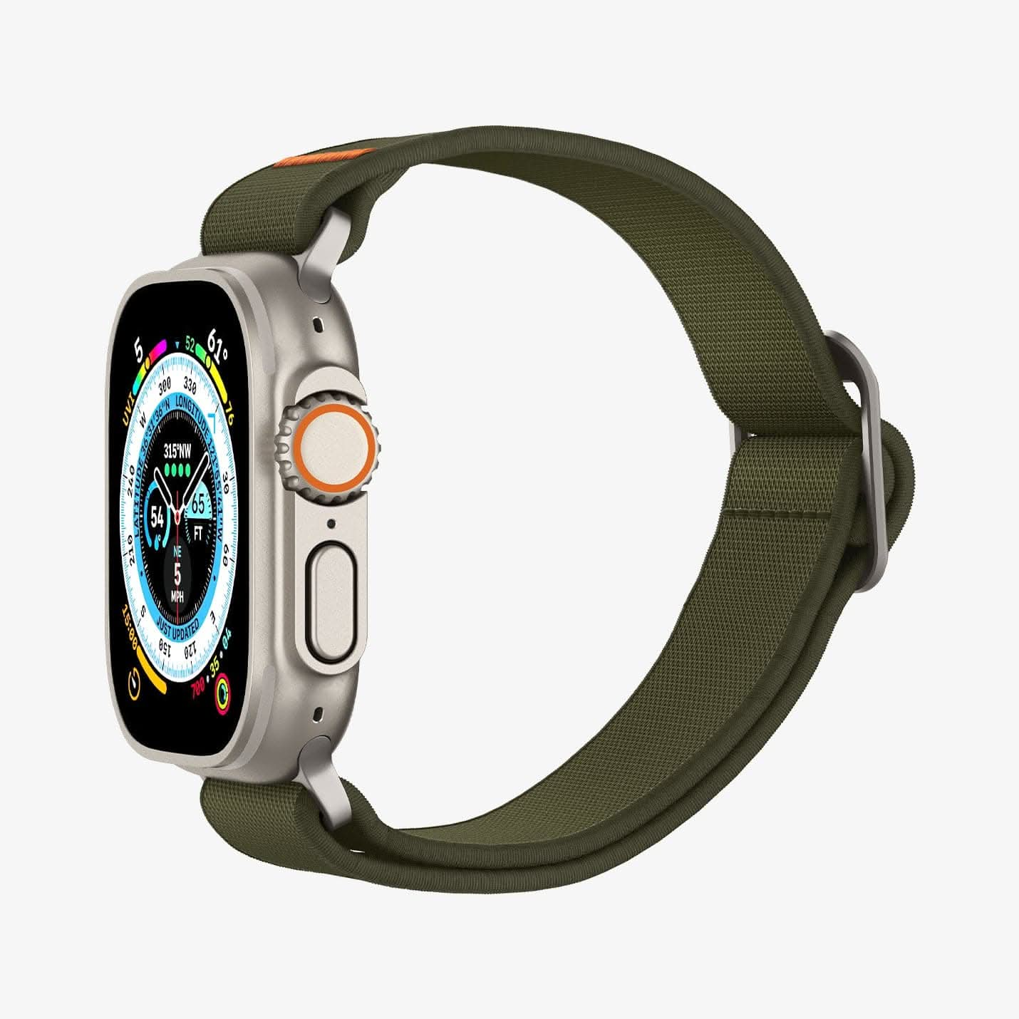 AMP05985 - Apple Watch Series (Apple Watch (49mm)/Apple Watch (45mm)/Apple Watch (42mm)) Watch Band Lite Fit Ultra in khaki showing the front and side