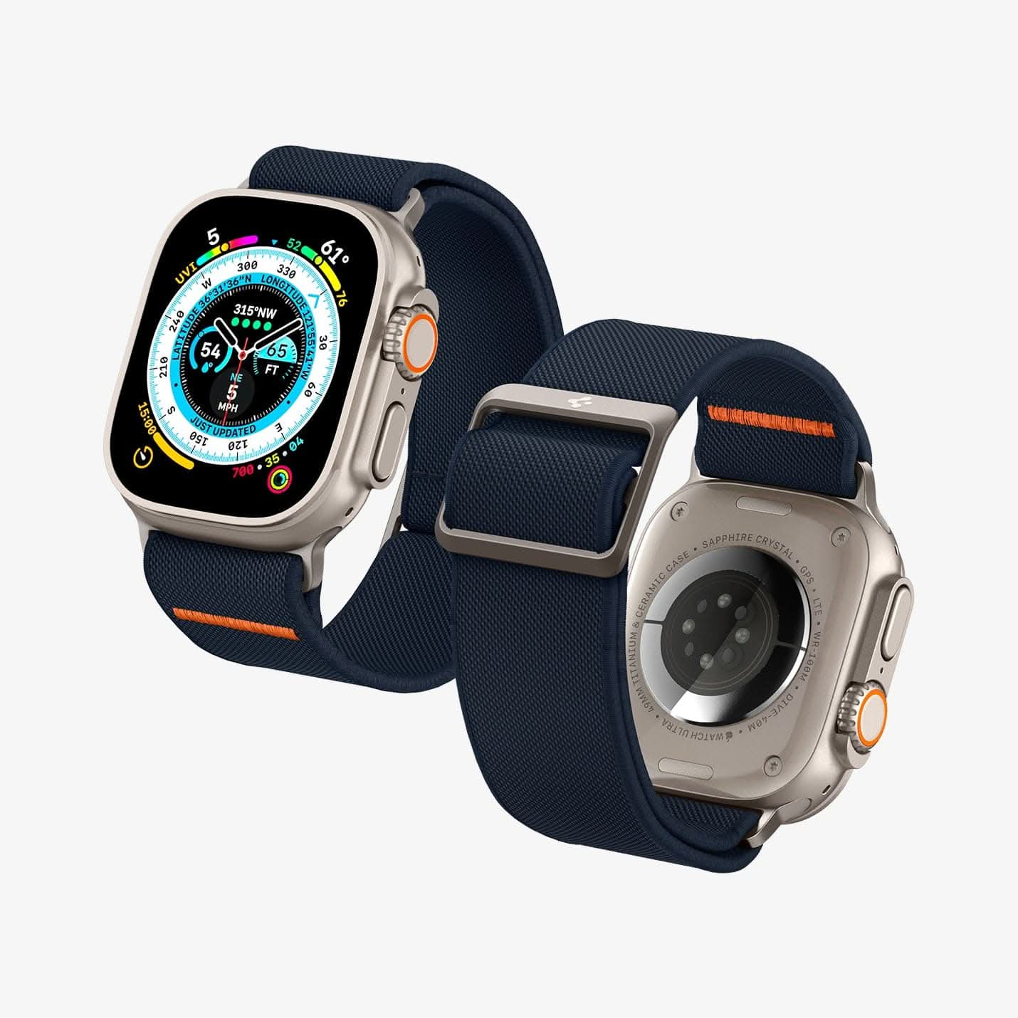 AMP05984 - Apple Watch Series (Apple Watch (49mm)/Apple Watch (45mm)/Apple Watch (42mm)) Watch Band Lite Fit Ultra in navy showing the front and back