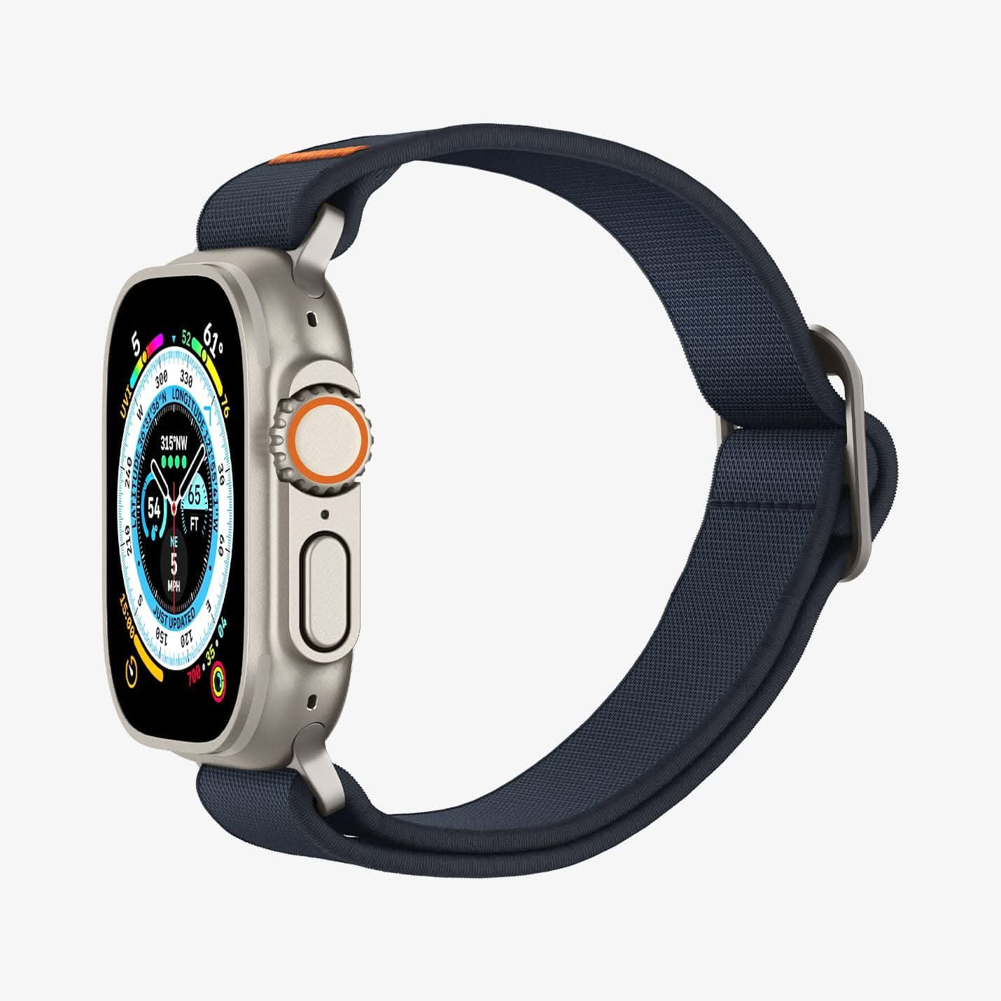 AMP05984 - Apple Watch Series (Apple Watch (49mm)/Apple Watch (45mm)/Apple Watch (42mm)) Watch Band Lite Fit Ultra in navy showing the front and side