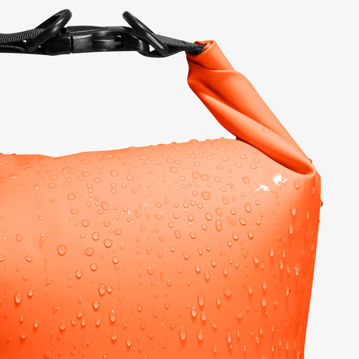 AMP06025 - AquaShield Waterproof Bag A630 in Sunset Orange showing the strap handle zoomed in, splashed with water