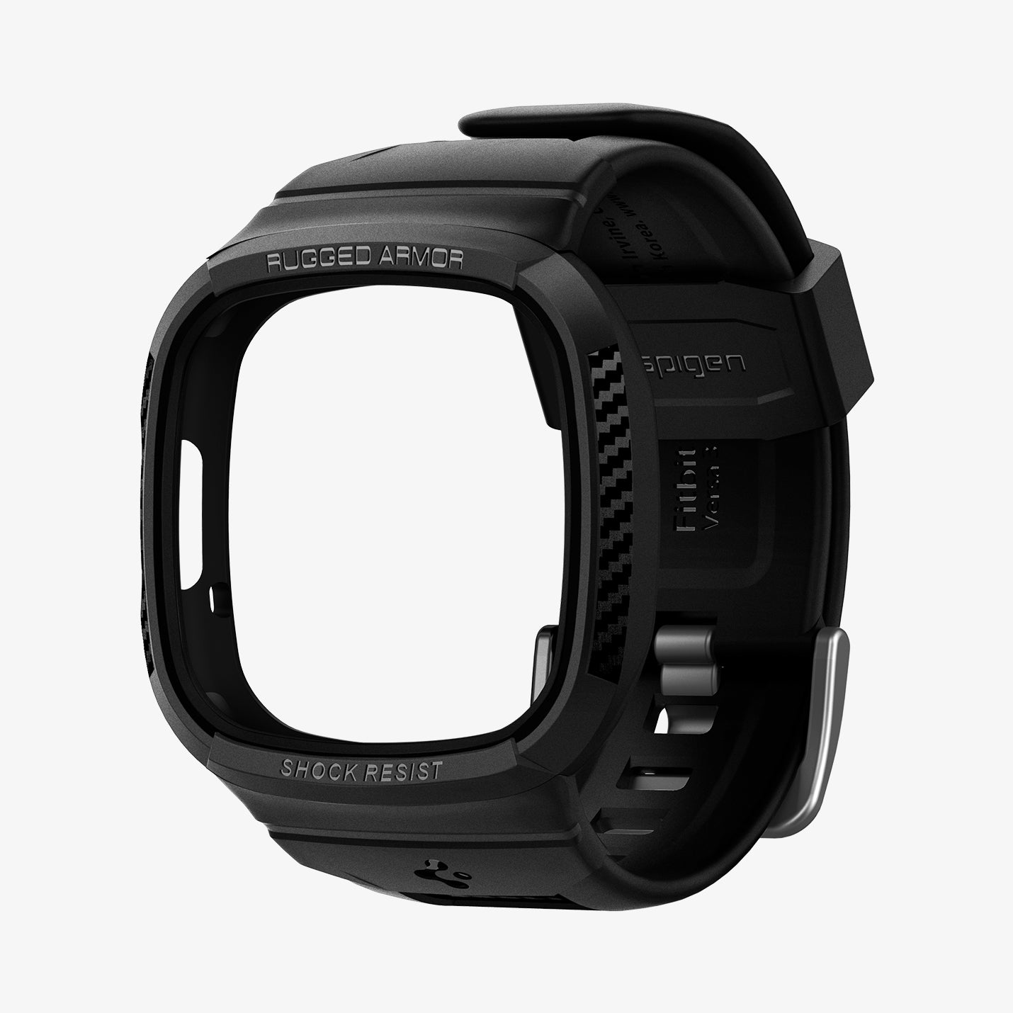 ACS02046 - Fitbit Versa 3 Band Rugged Armor Pro in black showing the front and partial side