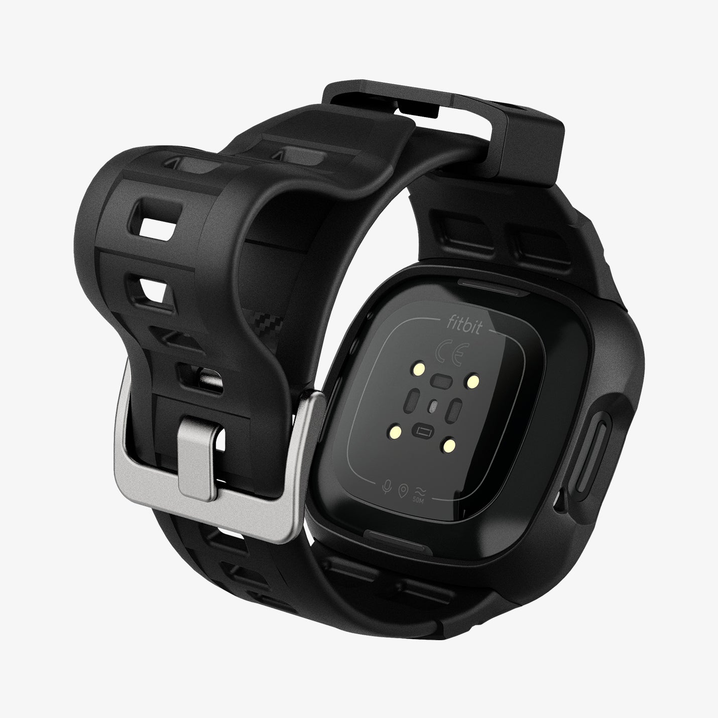 ACS02046 - Fitbit Versa 3 Band Rugged Armor Pro in black showing the back and inside of band