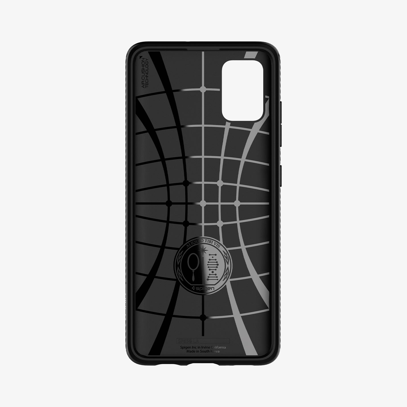 ACS00601 - Galaxy A51 Case Liquid Air in Matte Black showing the inner case with spider web pattern