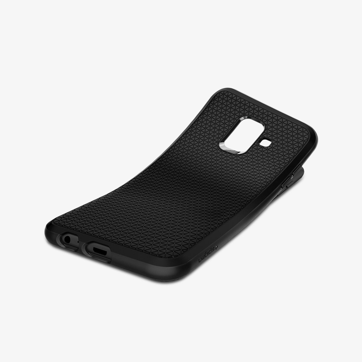 596CS24093 - Galaxy A6 Case Liquid Air in Black showing the back case partially peeled from a device