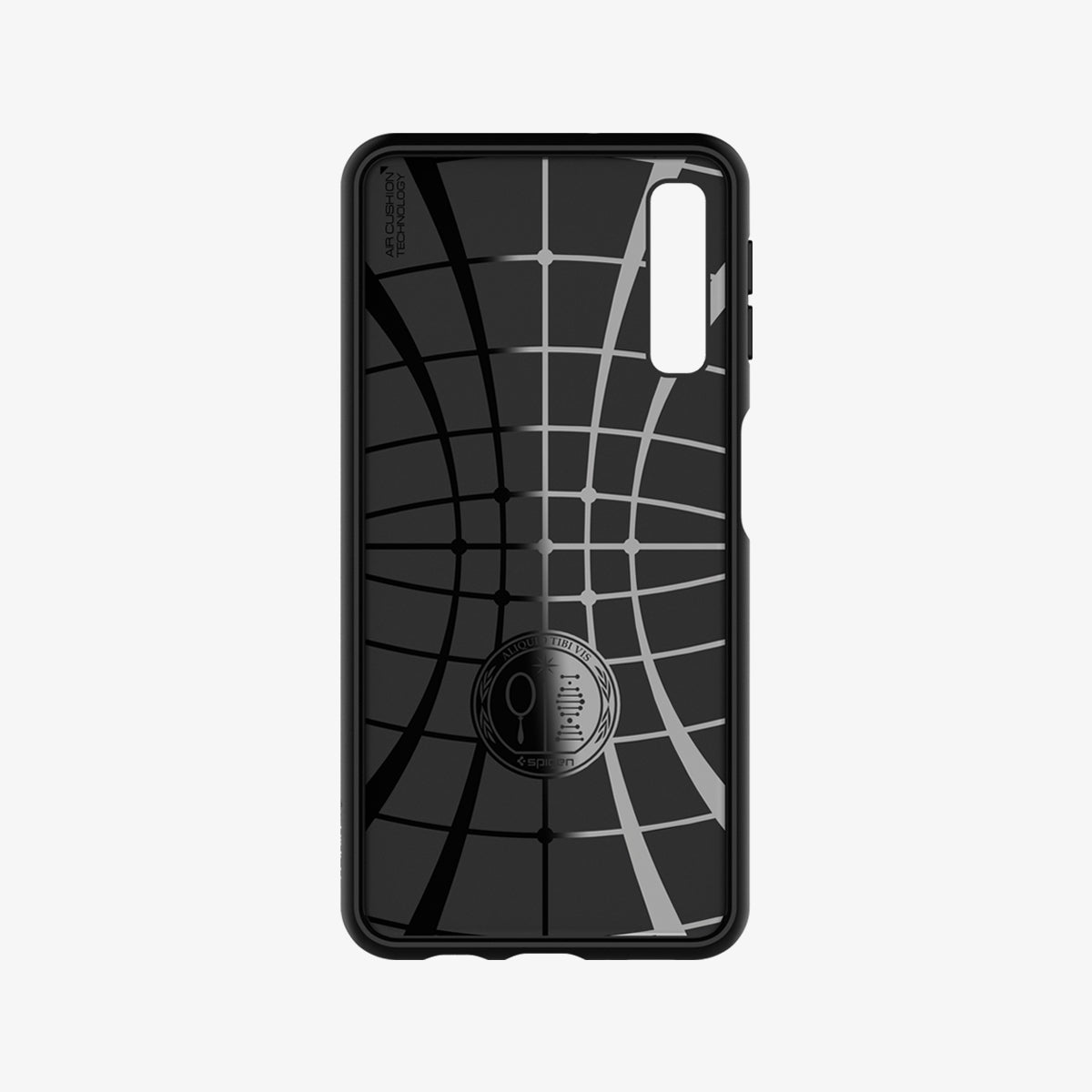 608CS25555 - Galaxy A7 (2018) Case Liquid Air in Matte Black showing the inner case with spider web pattern