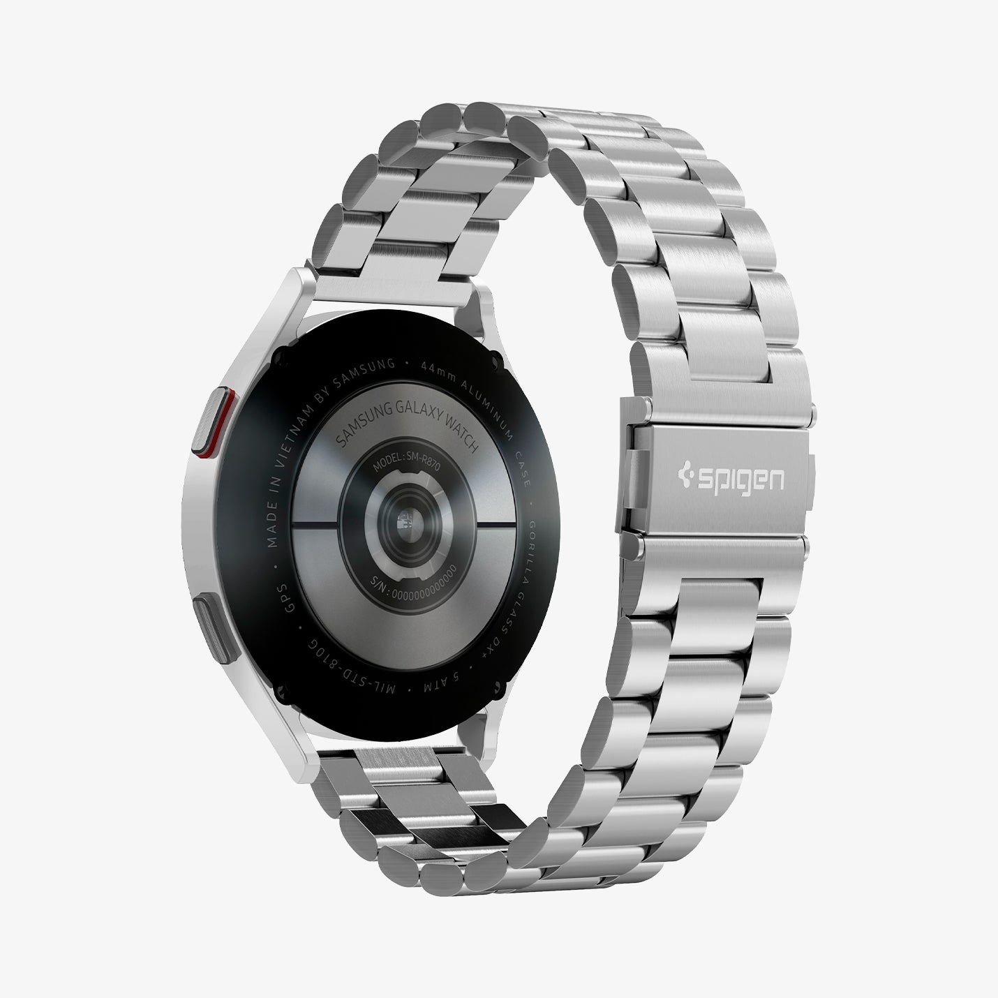 AMP03870 - Galaxy Watch 6 Band Modern Fit in silver showing the back and inside of band