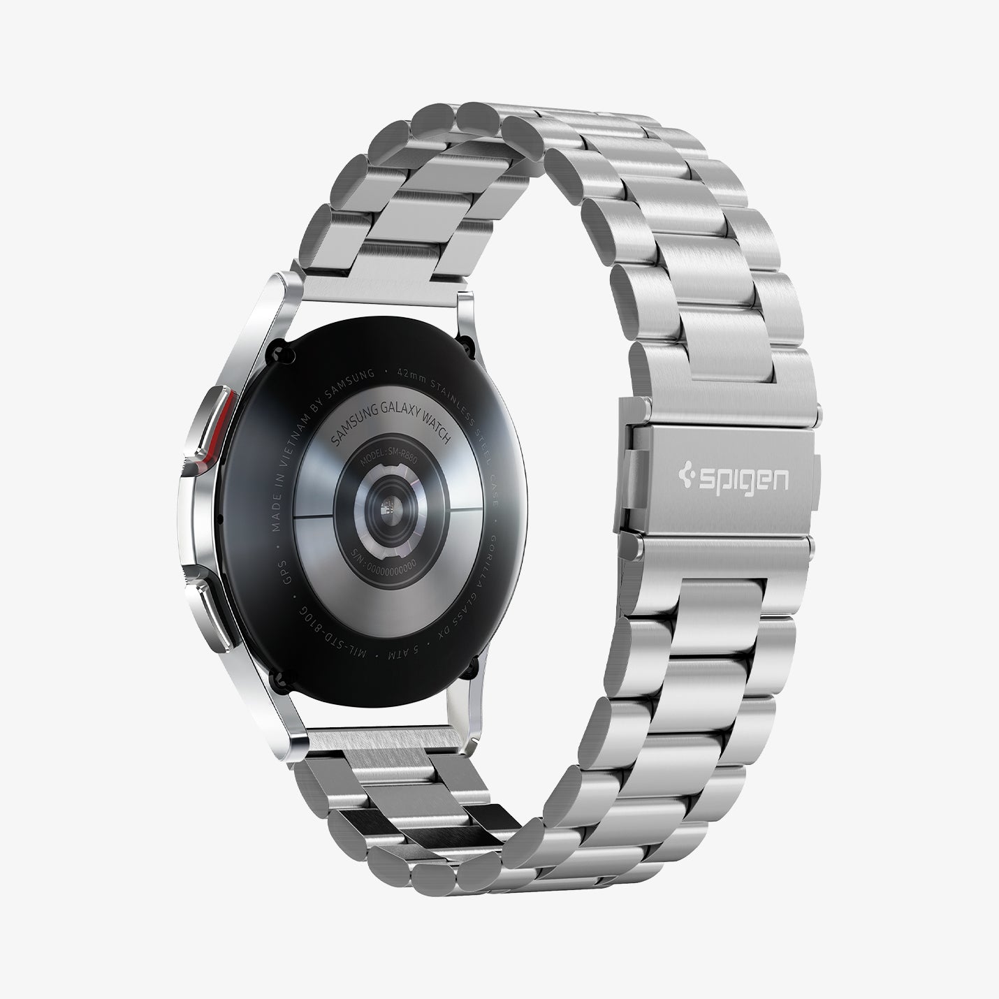 AMP03870 - Galaxy Watch 6 Band Modern Fit in silver showing the back and partial inside of band