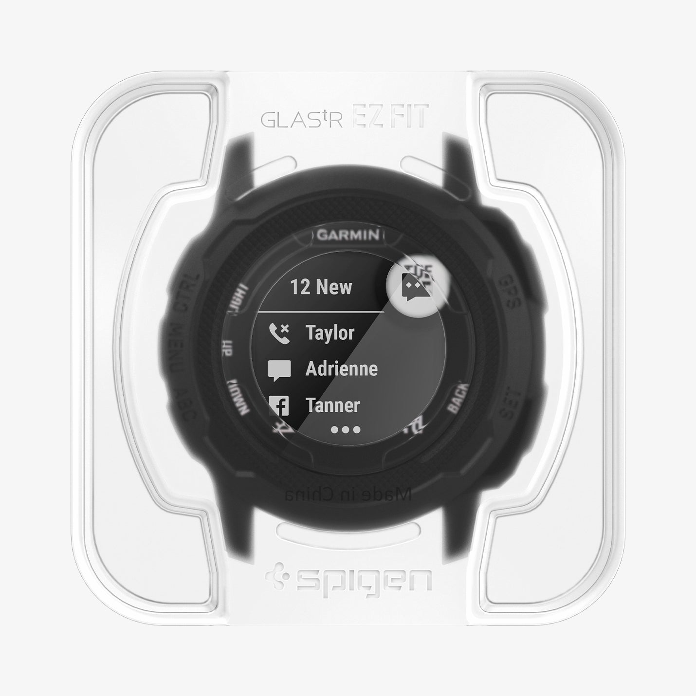 AGL05263 - Garmin Instinct 2s Screen Protector EZ Fit showing the front with ez fit tray installed onto watch face