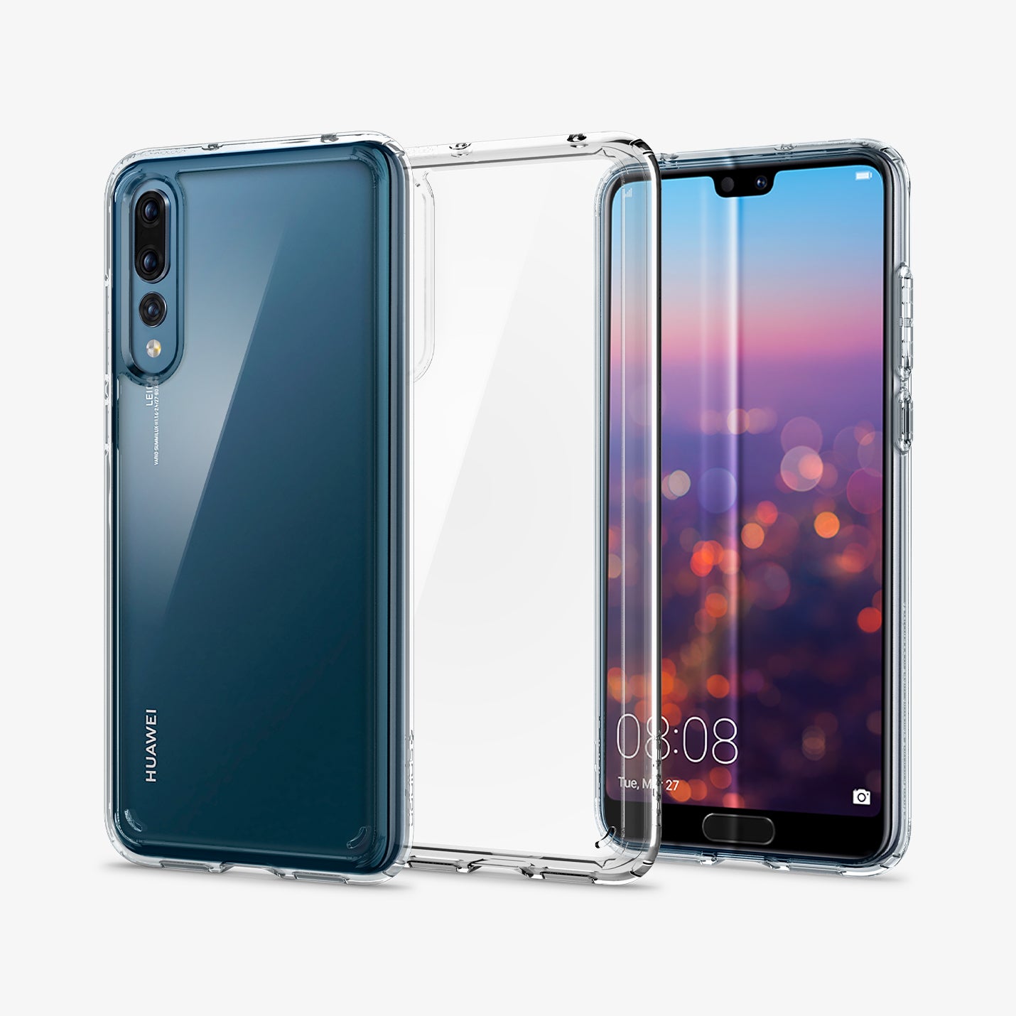 L23CS23989 - Huawei P20 Pro Case Ultra Hybrid in crystal clear showing the back, inside and front