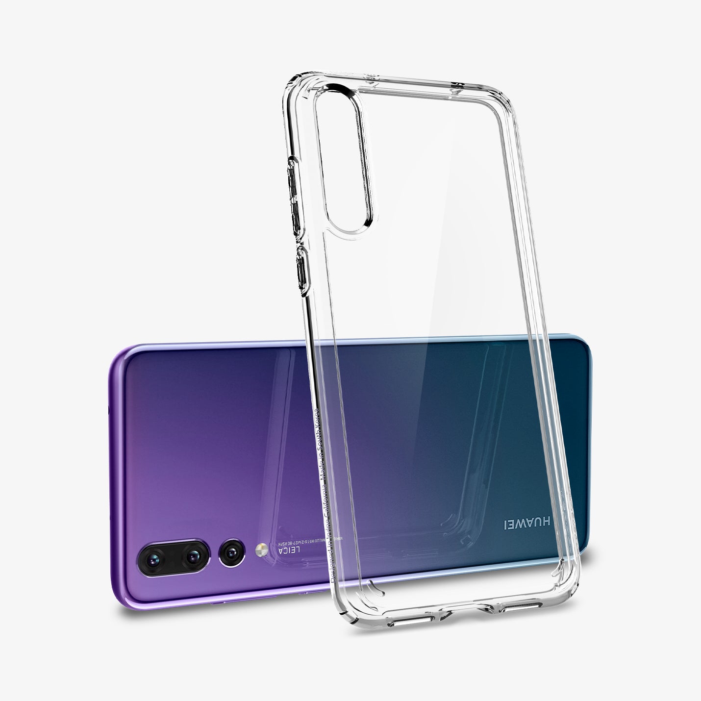 L23CS23989 - Huawei P20 Pro Case Ultra Hybrid in crystal clear showing the back with case leaning against the device