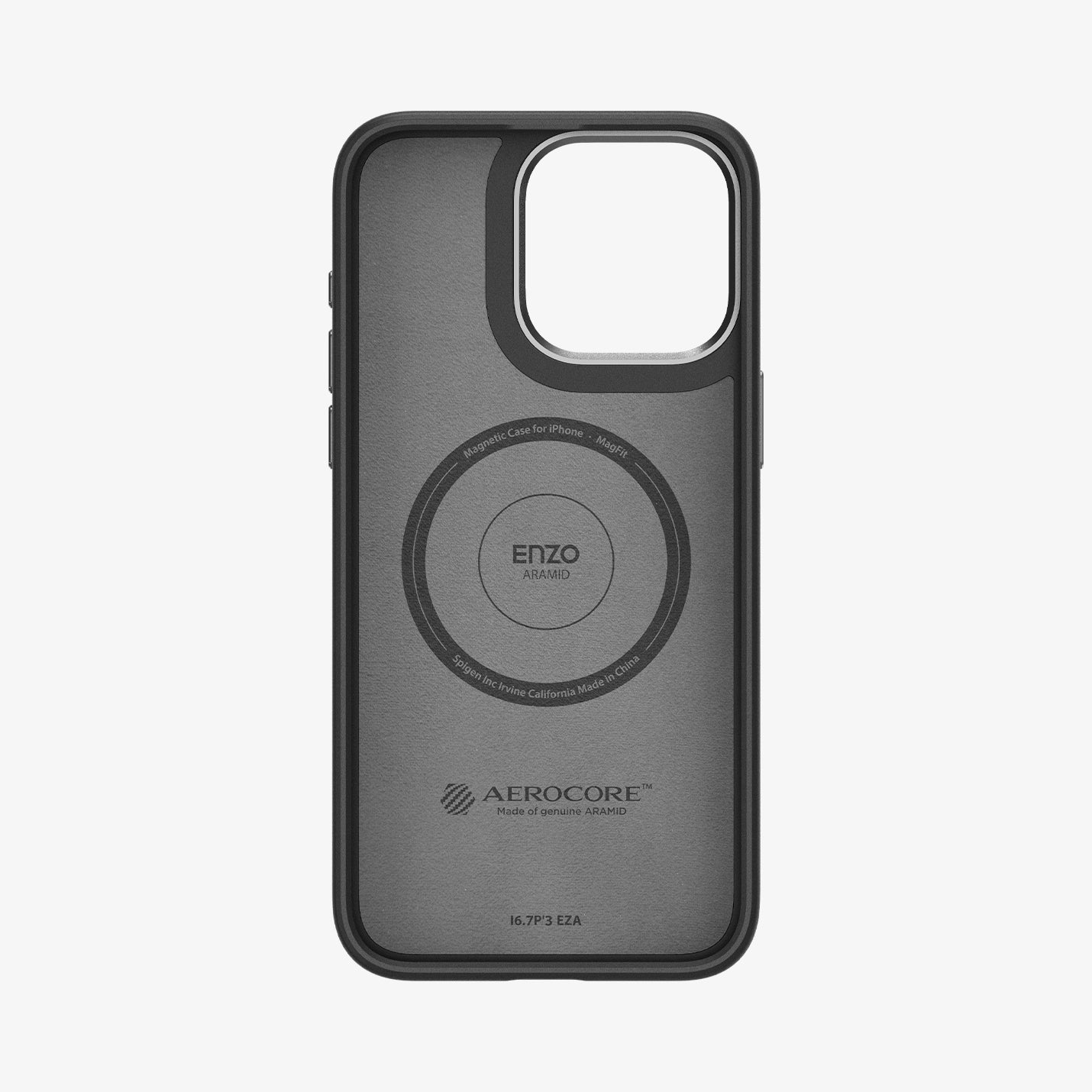 ACS07045 - iPhone 15 Pro Case Enzo Aramid (MagFit) in matte black showing the inside of case