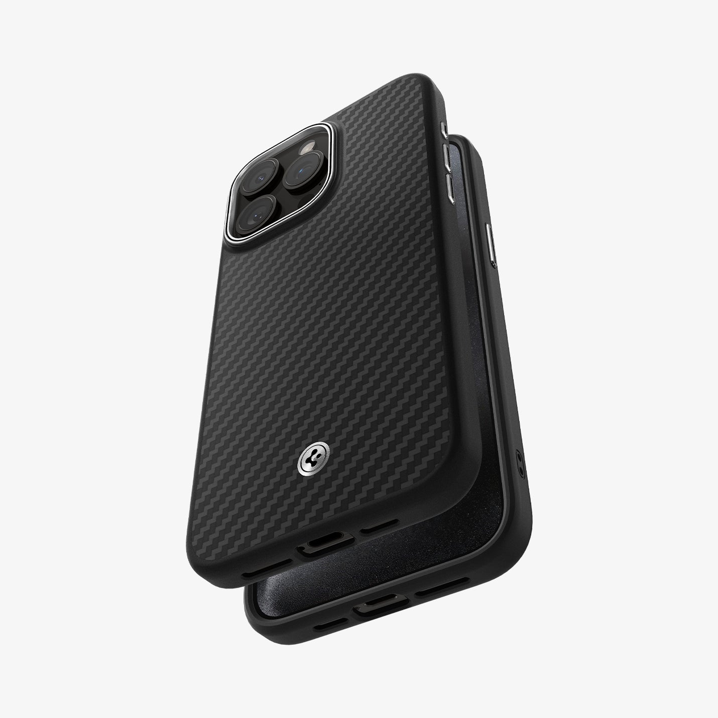 ACS07045 - iPhone 15 Pro Case Enzo Aramid (MagFit) in matte black showing the back, front and sides