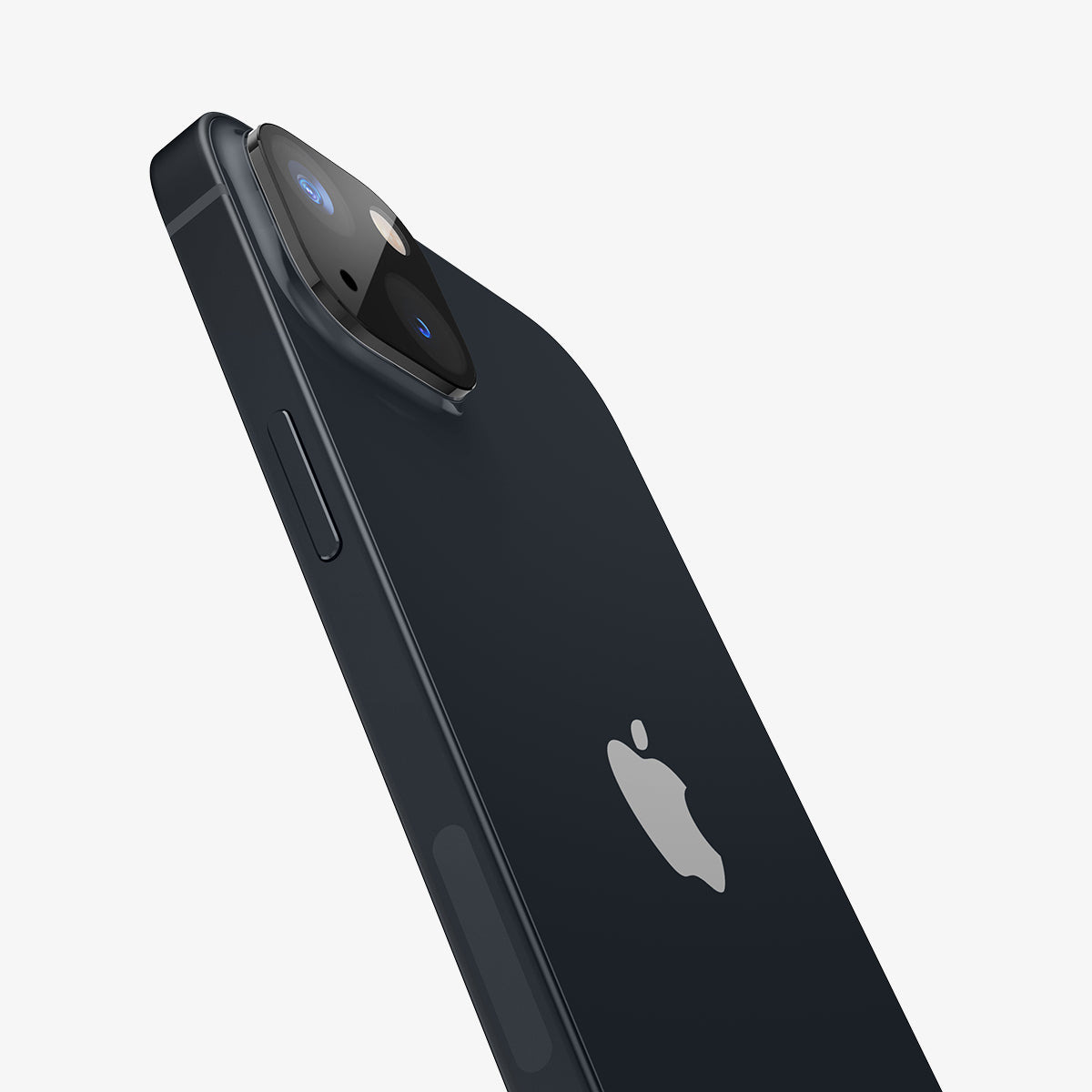 AGL05274 - iPhone 14 / 14 Plus Optik Lens Protector in black showing the back, side zoomed in on camera lens