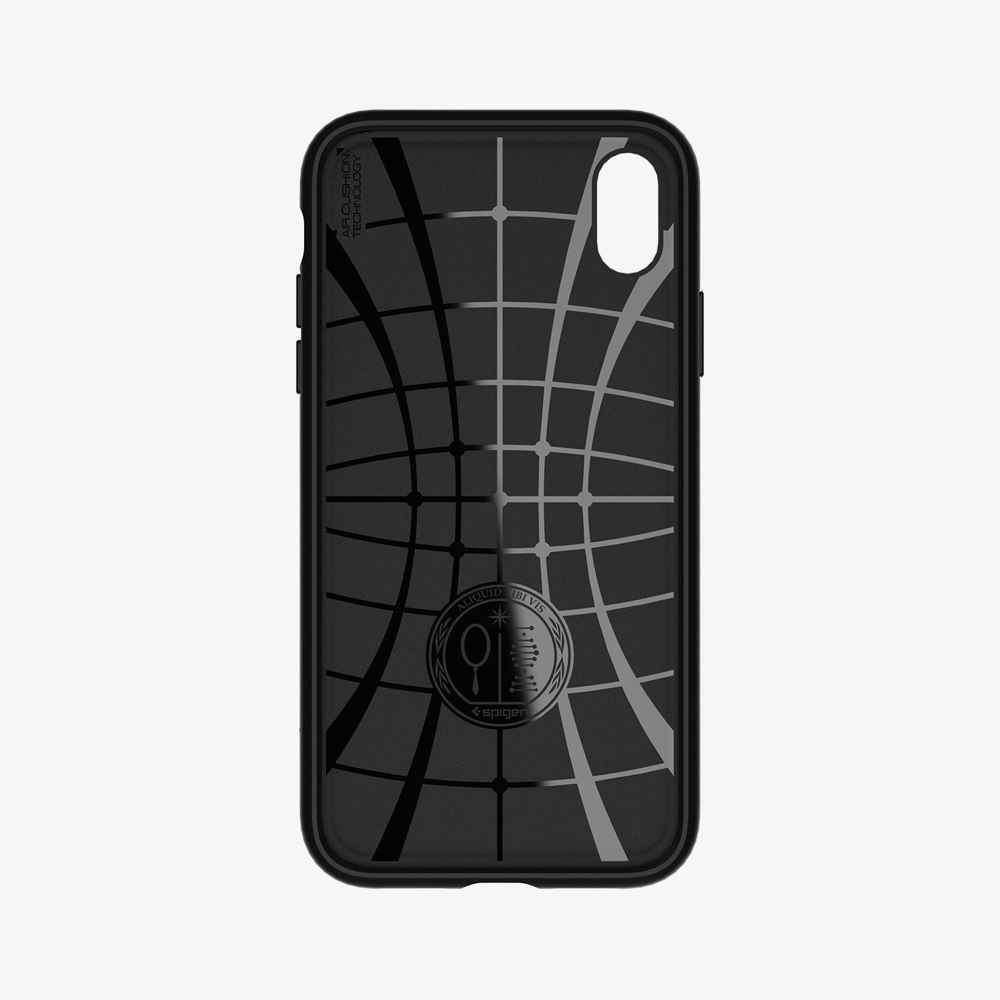 064CS24872  - iPhone XR Case Liquid Air in  Black showing the inner case with spider web pattern