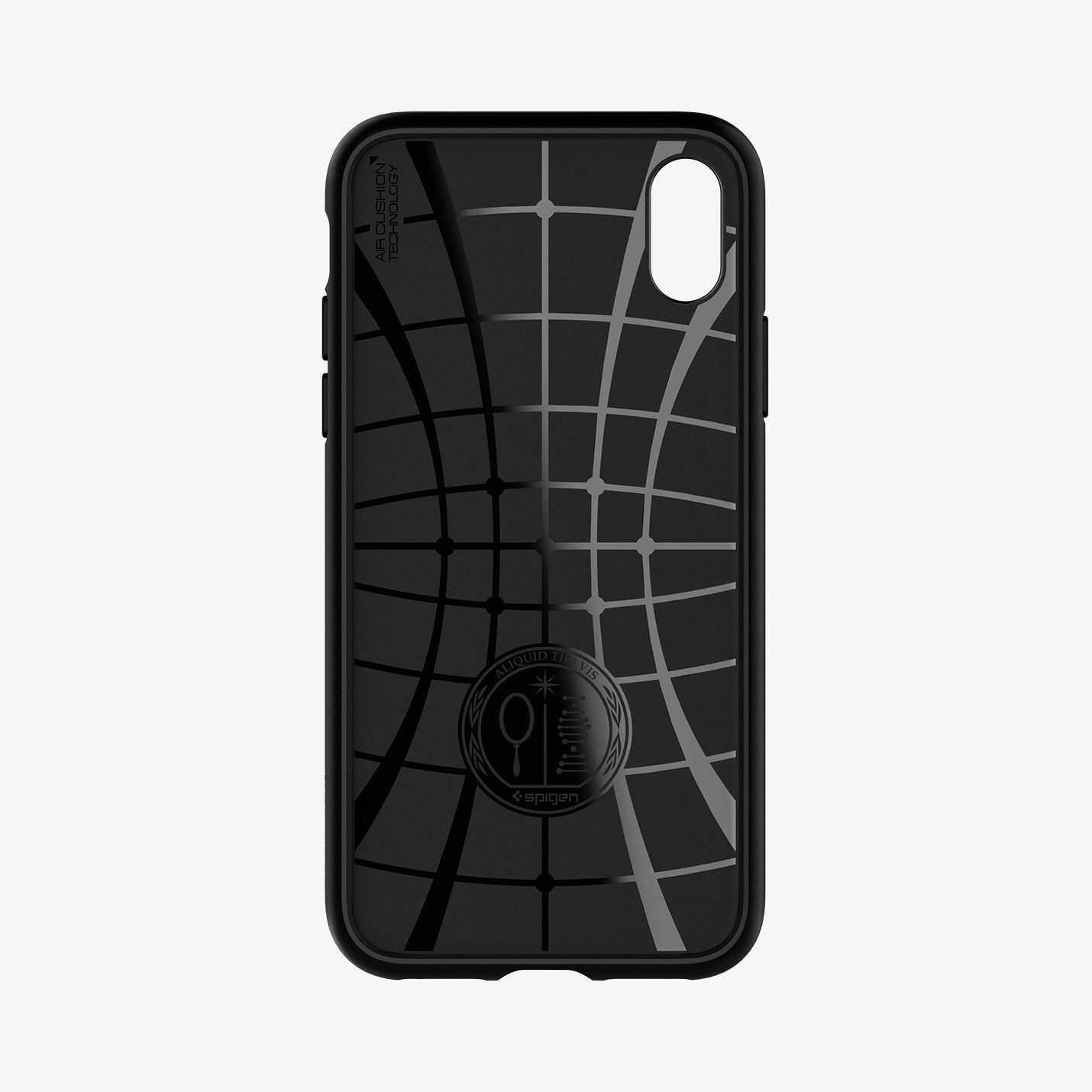 057CS22123  - iPhone XS Case Liquid Air in  Matte Black showing the inner case with spider web pattern