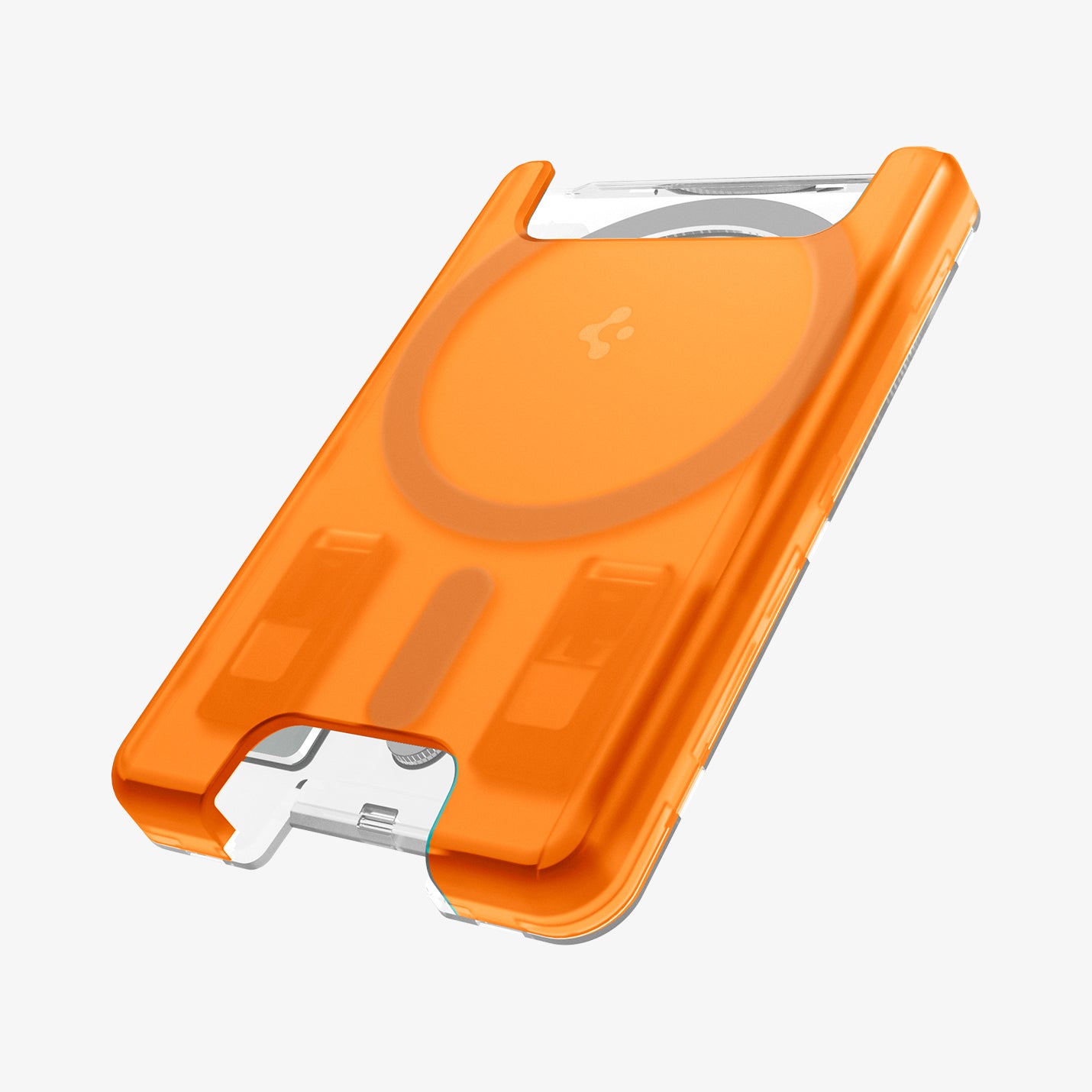 AFA08574 - MagSafe Card Holder Classic C1 (MagFit) in Tangerine showing the front, partial side, bottom zoomed in