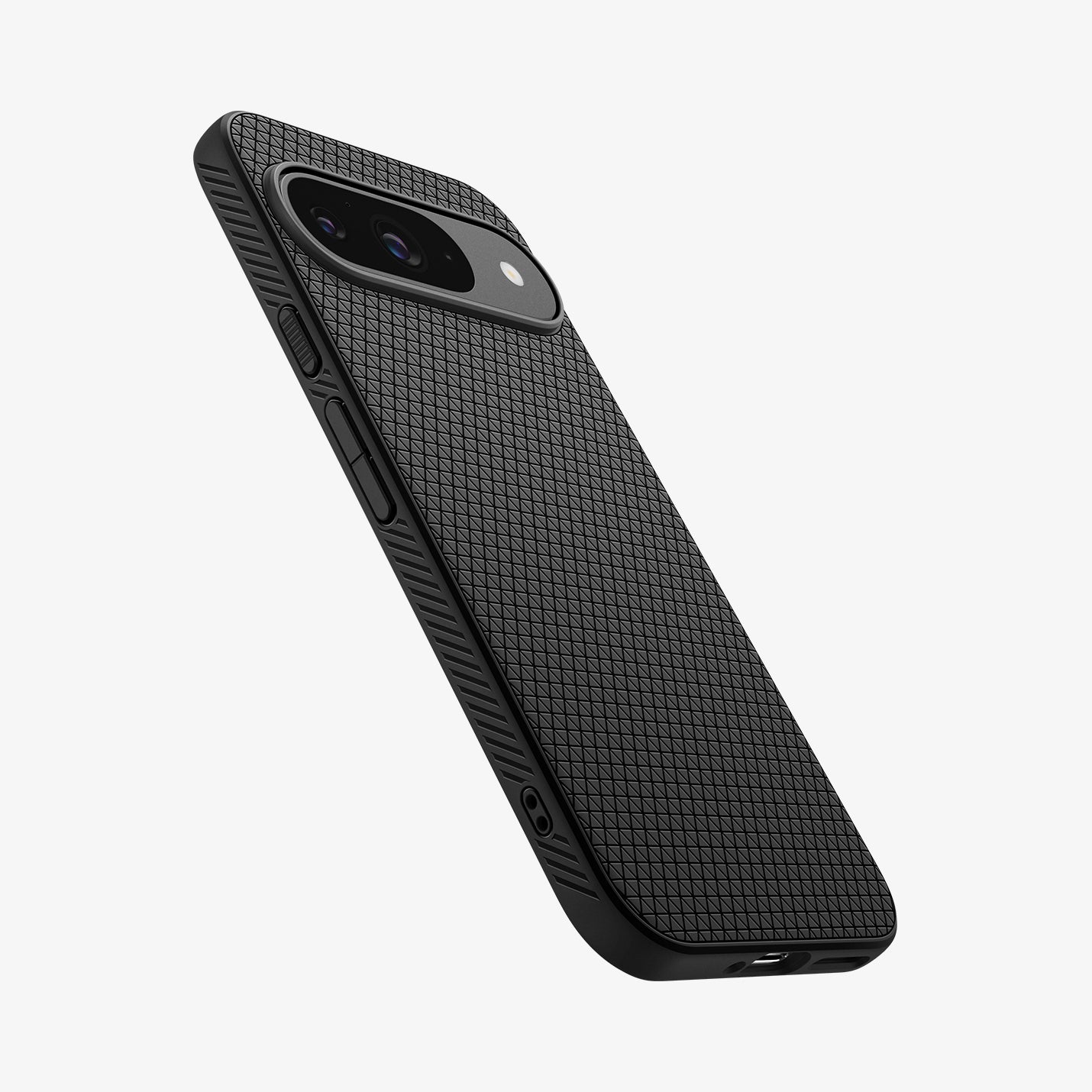 ACS07682 - Pixel 9 Pro Case Liquid Air in Matte Black showing the back, partial bottom and side with volume buttons