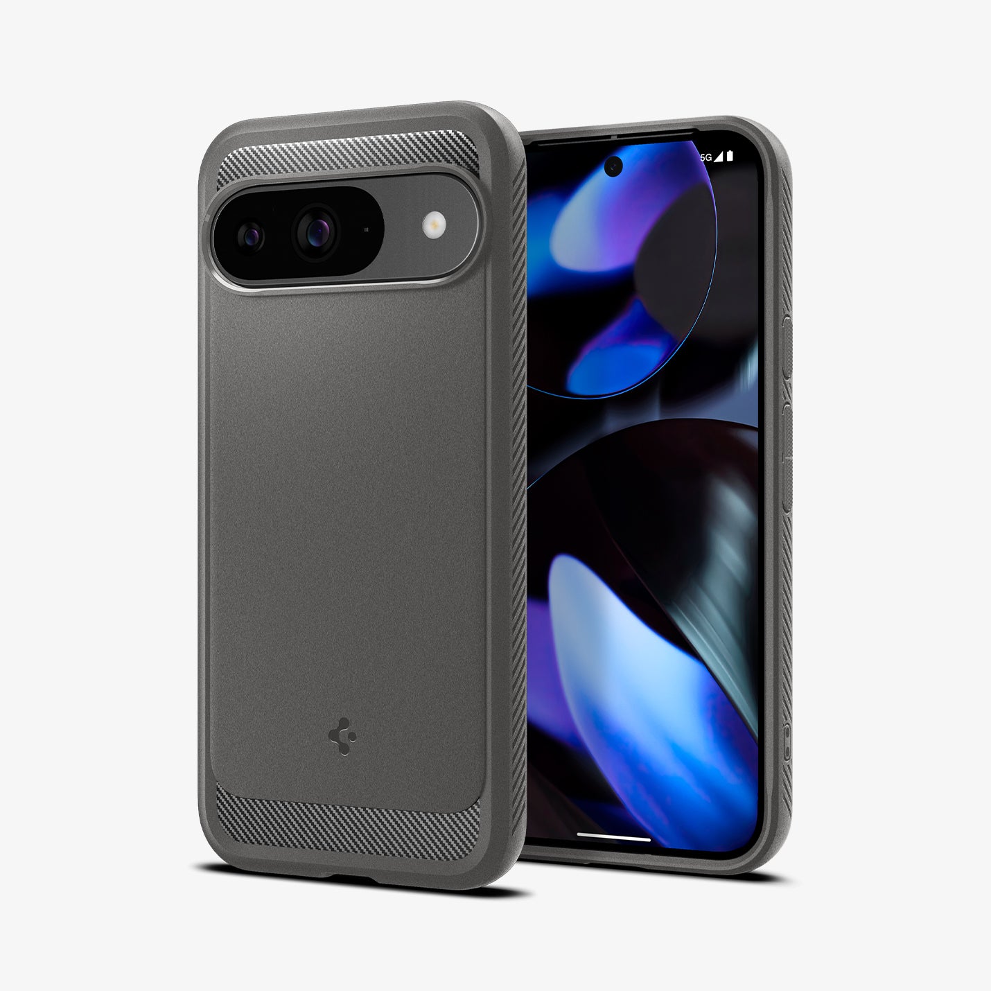 ACS07783 - Pixel 9 Pro Case Rugged Armor in Marble Gray showing the back, partial side and front