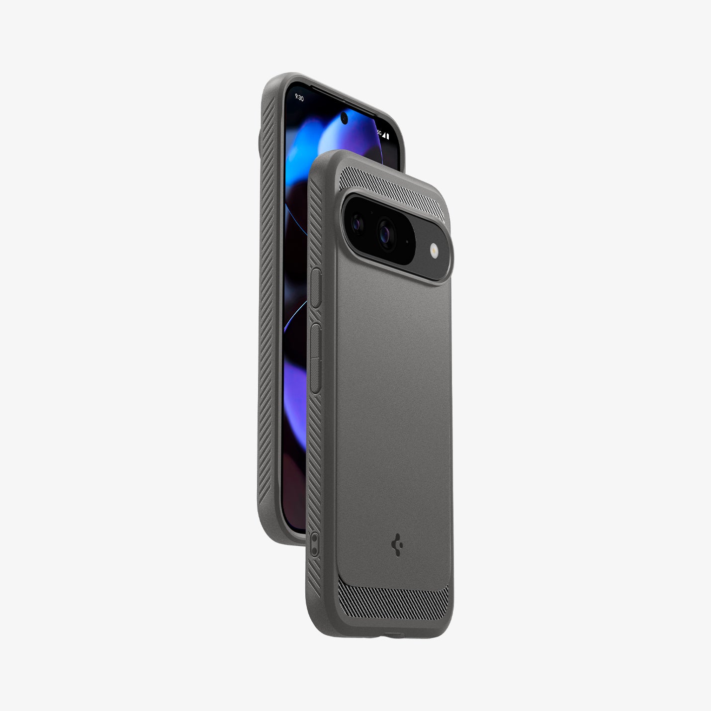 ACS07783 - Pixel 9 Pro Case Rugged Armor in Marble Gray showing the back, partial front and sides