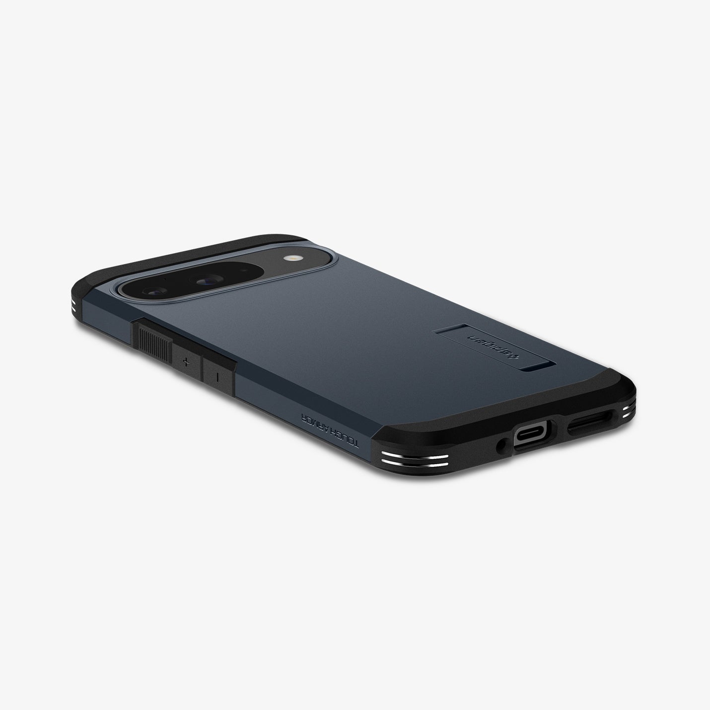 ACS07693 - Pixel 9 Pro Case Tough Armor in Metal Slate showing the back, partial side and bottom on a flat surface