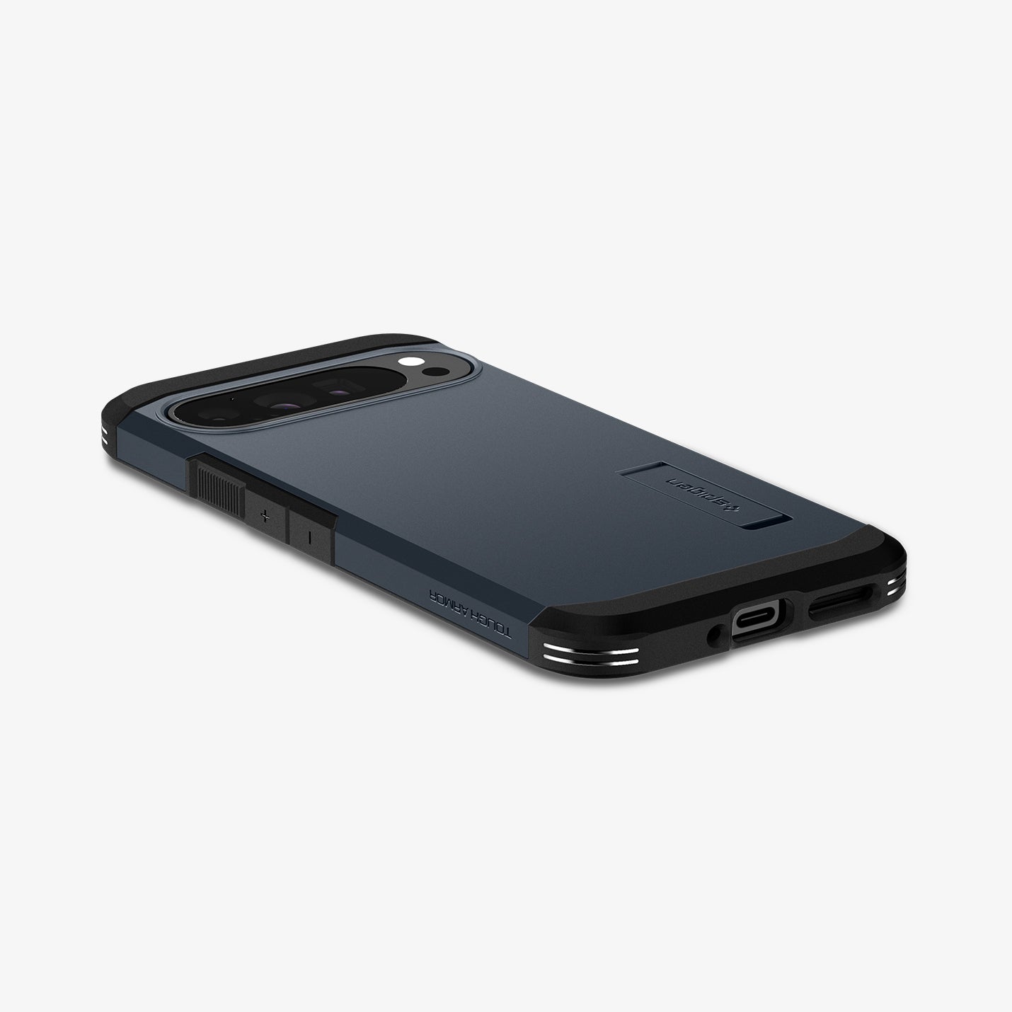 ACS07727 - Pixel 9 Pro XL Case Tough Armor in Metal Slate showing the back, partial side and bottom on a flat surface