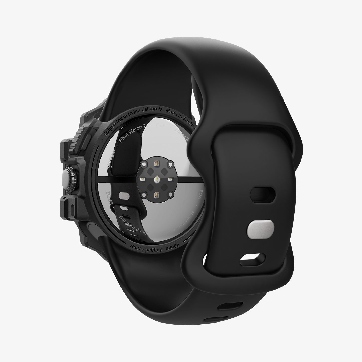 ACS07555 - Pixel Watch 3 (41mm) Rugged Armor in Matte Black showing the back, partial side, inner and back bottom