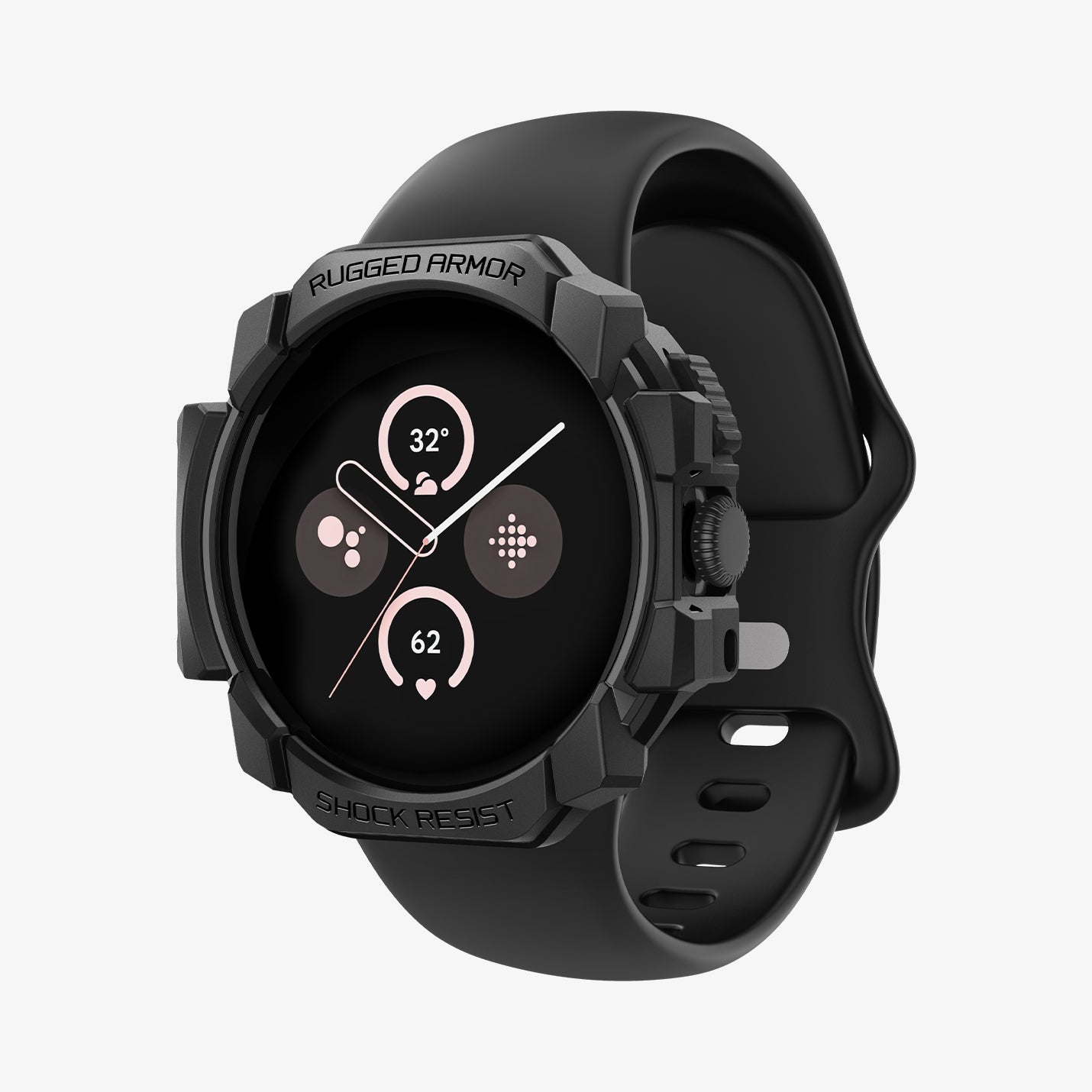 ACS07597 - Pixel Watch 3 (45mm) Rugged Armor in Matte Black showing the front, sides and inner bottom