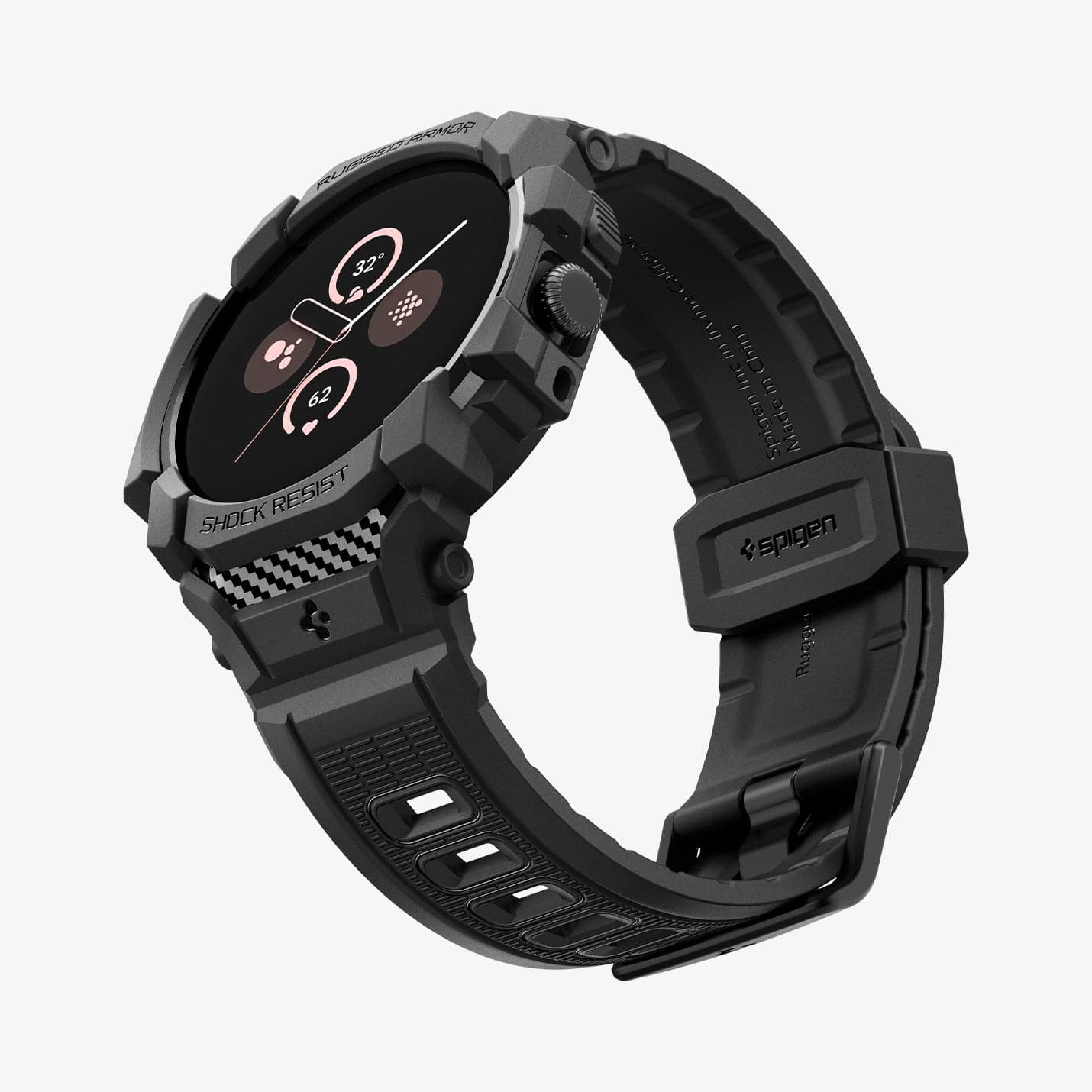 ACS07599 - Pixel Watch 3 (45mm) Case Rugged Armor Pro in Black showing the partial front, side and inner side and bottom