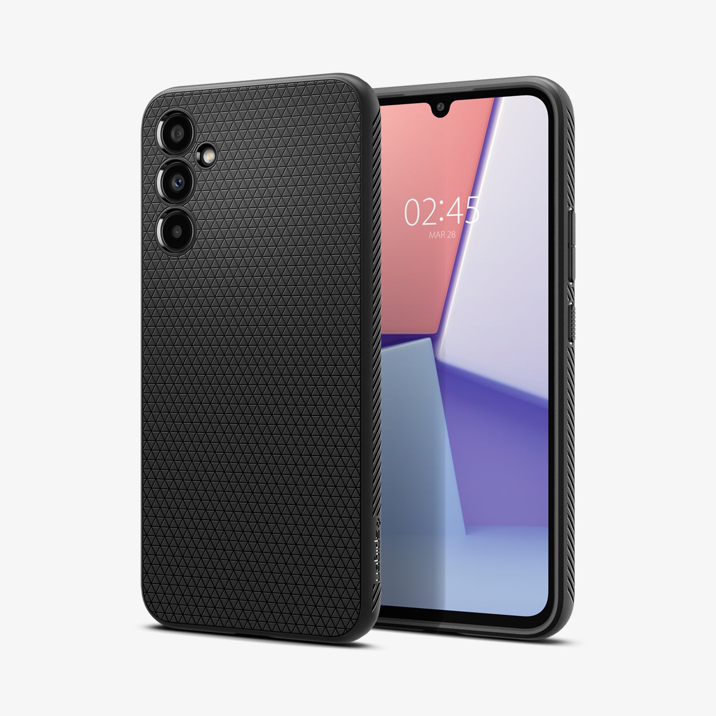 ACS05905 - Galaxy A34 5G Case Liquid Air in Matte Black showing the back next to it is a device showing front