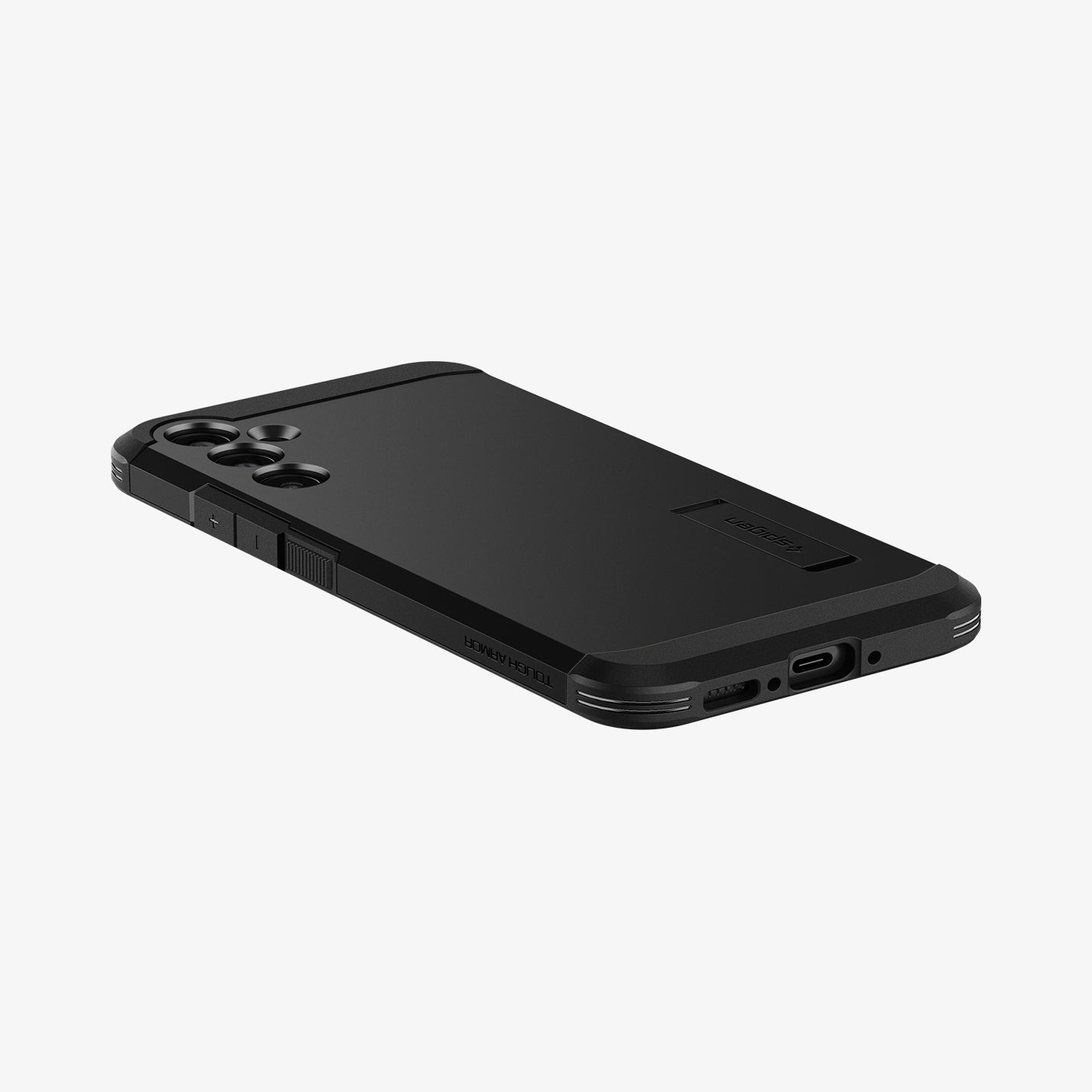 ACS05882 - Galaxy A34 5G Case Tough Armor in Black showing the back, partial bottom and side on a flat surface