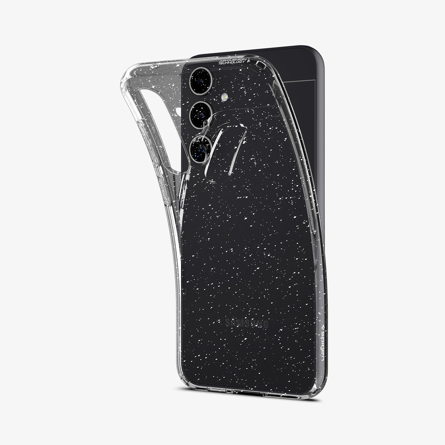 ACS06370 - Galaxy S23 FE Case Liquid Crystal Glitter in crystal quartz showing the back with case bending away from the device