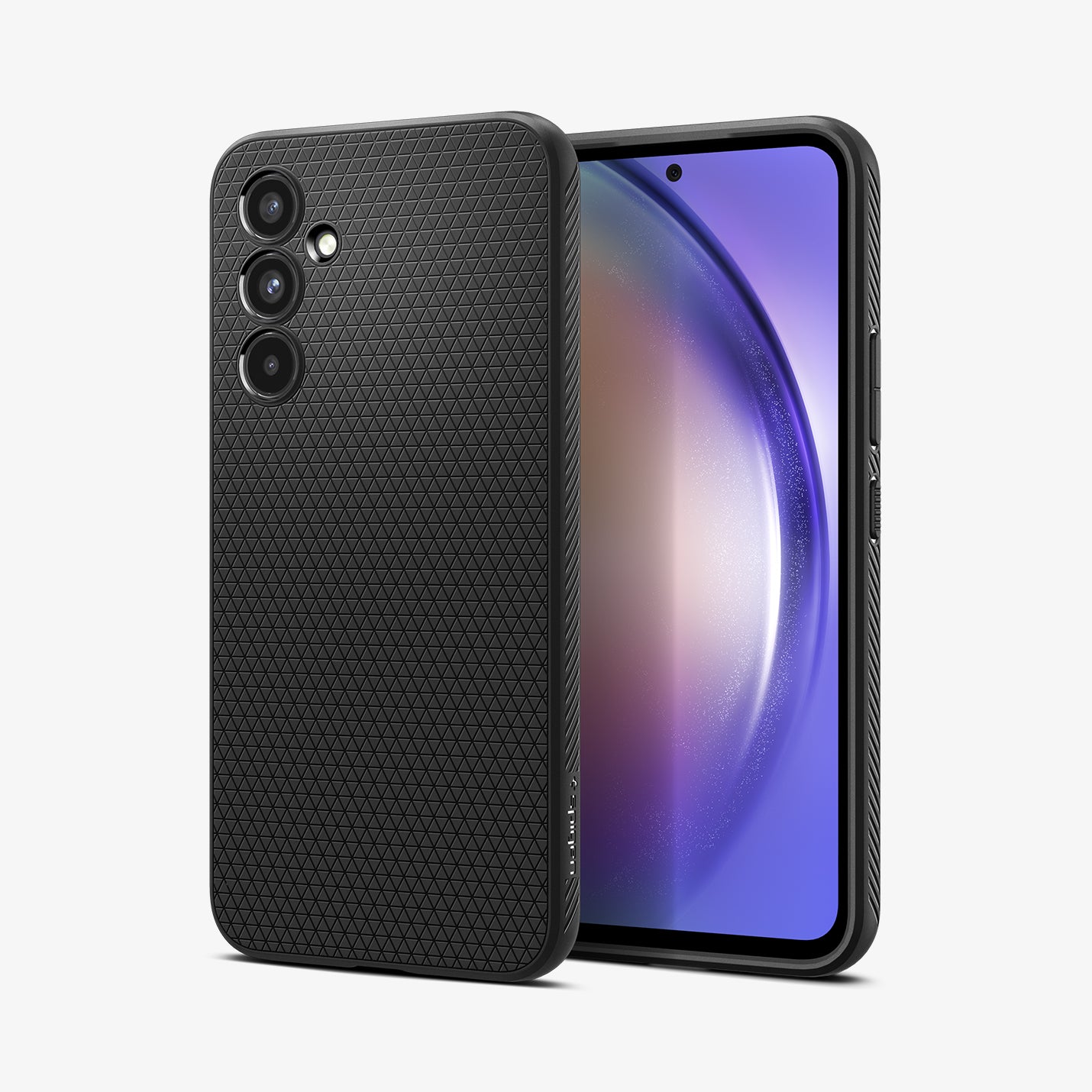 ACS05885 - Galaxy A54 5G Case Liquid Air in Matte Black showing the back next to it is a device showing front