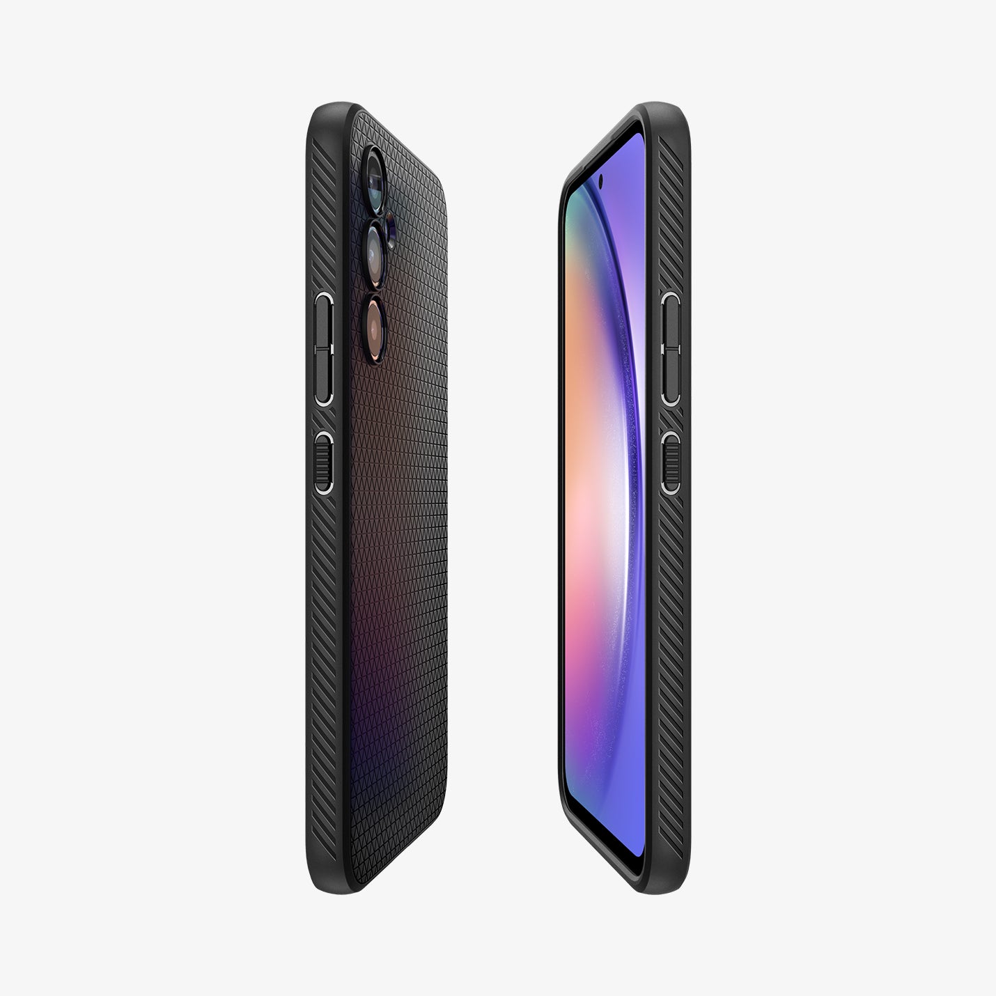 ACS05885 - Galaxy A54 5G Case Liquid Air in Matte Black showing the partial sides and partial front and back of both devices aligned with each other