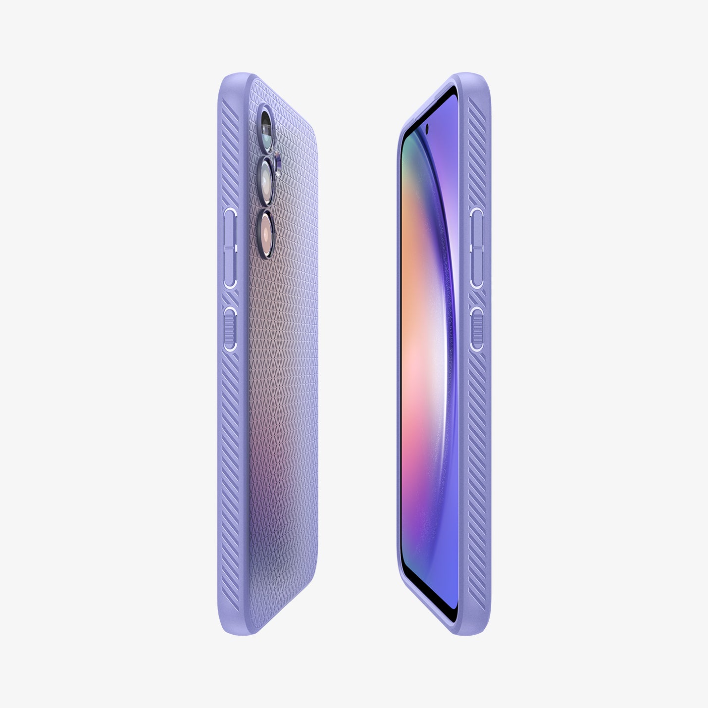 ACS06100 - Galaxy A54 5G Case Liquid Air in Awesome Violet showing the partial sides and partial front and back of both devices aligned with each other