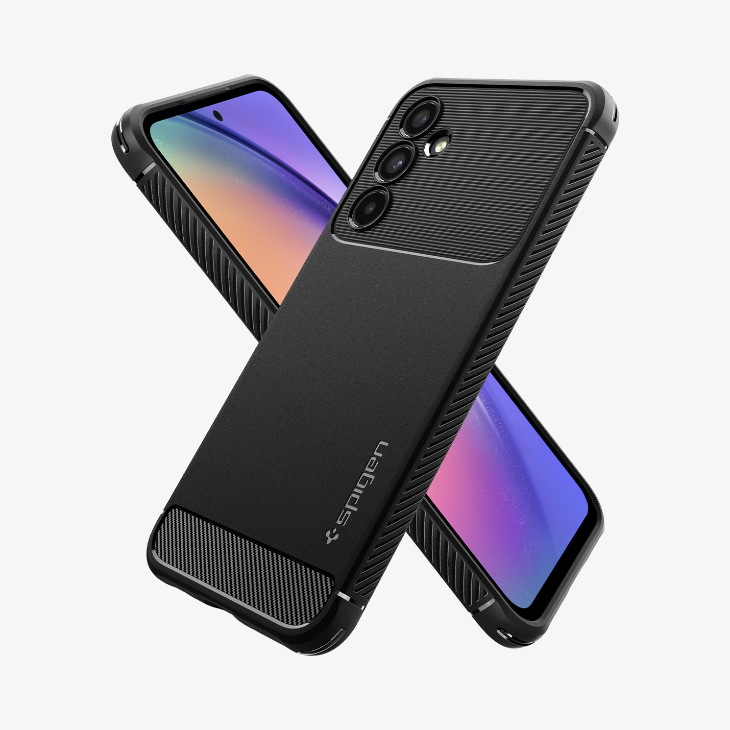 ACS05888 - Galaxy A54 5G Case Rugged Armor in Matte Black showing the back, partial side behind it is another device showing front and partial side