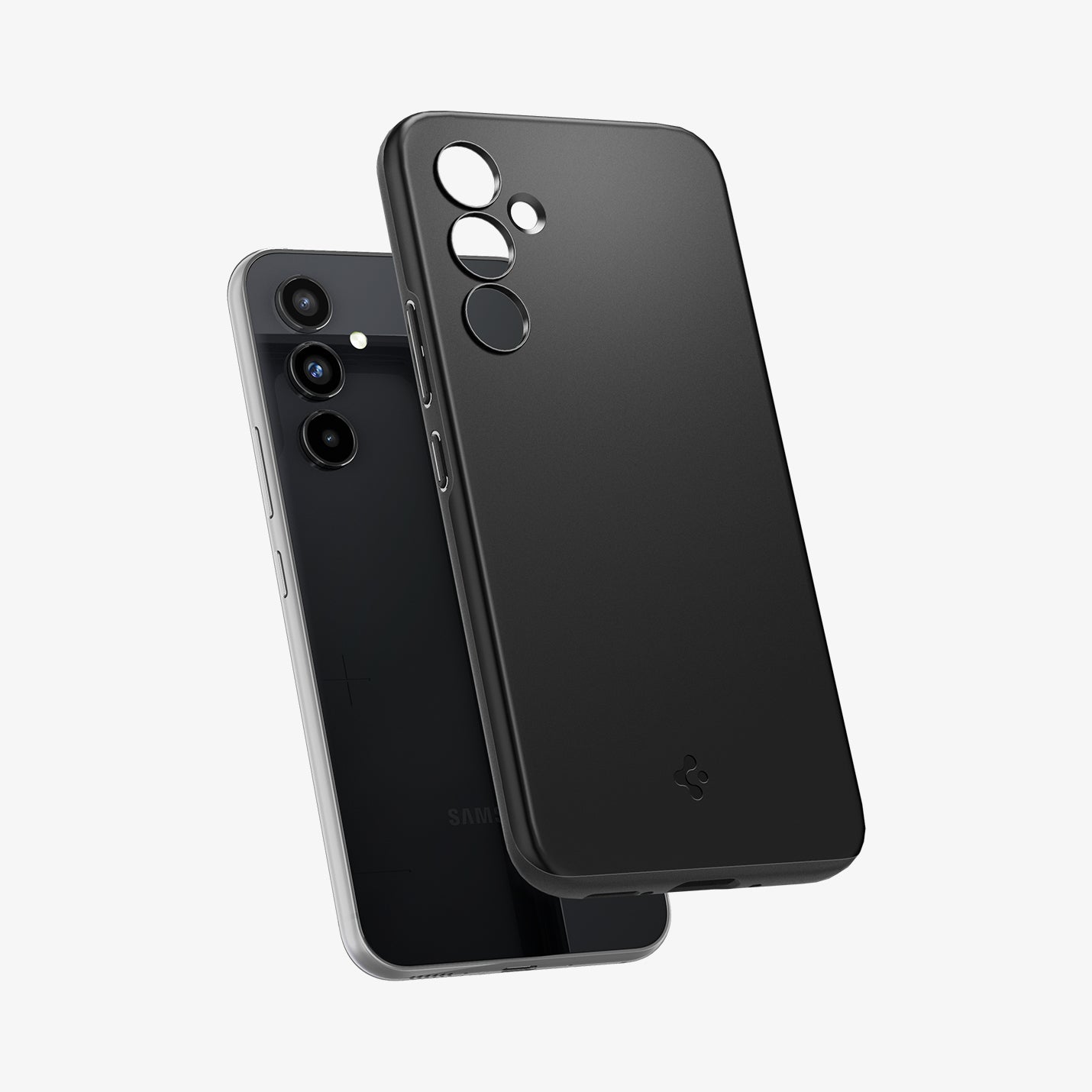 ACS05883 - Galaxy A54 5G Case Thin Fit in Black showing the tpu hard back cover hovering in front of a device