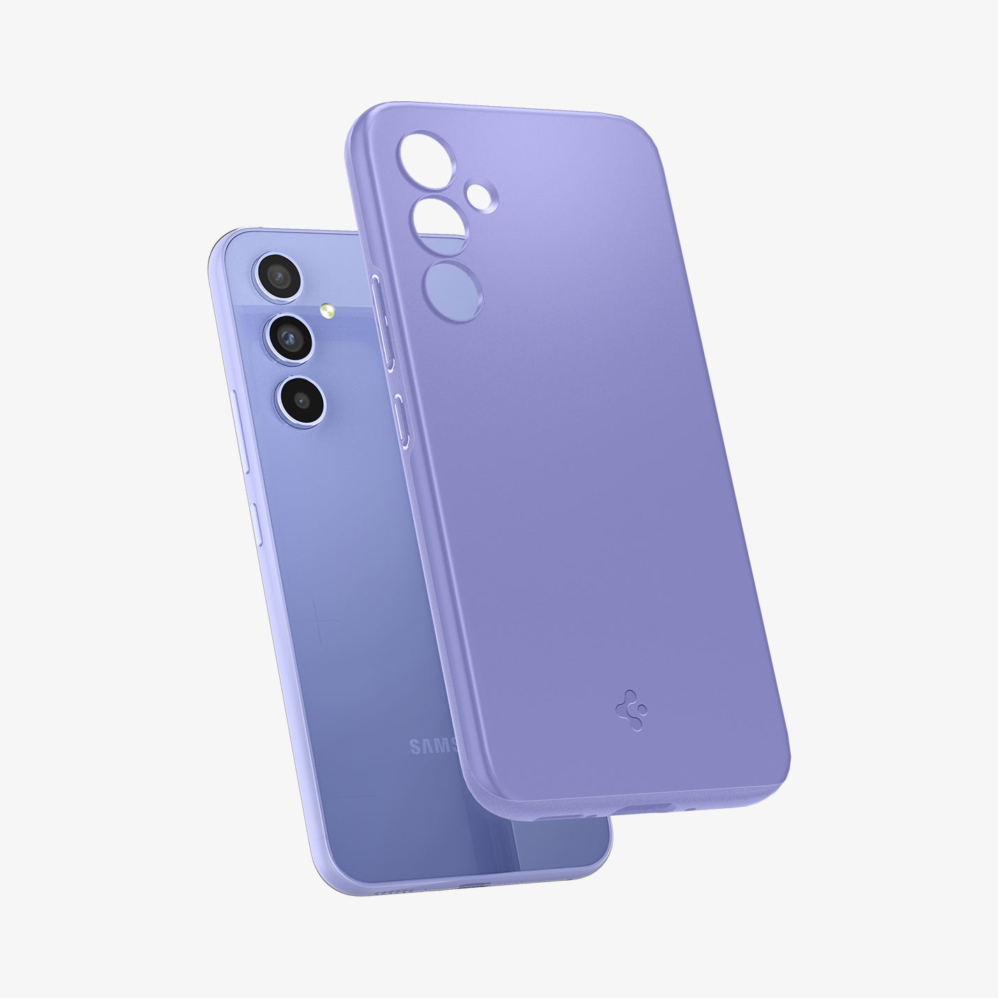 ACS06097 - Galaxy A54 5G Case Thin Fit in Awesome Violet showing the tpu hard back cover hovering in front of a device