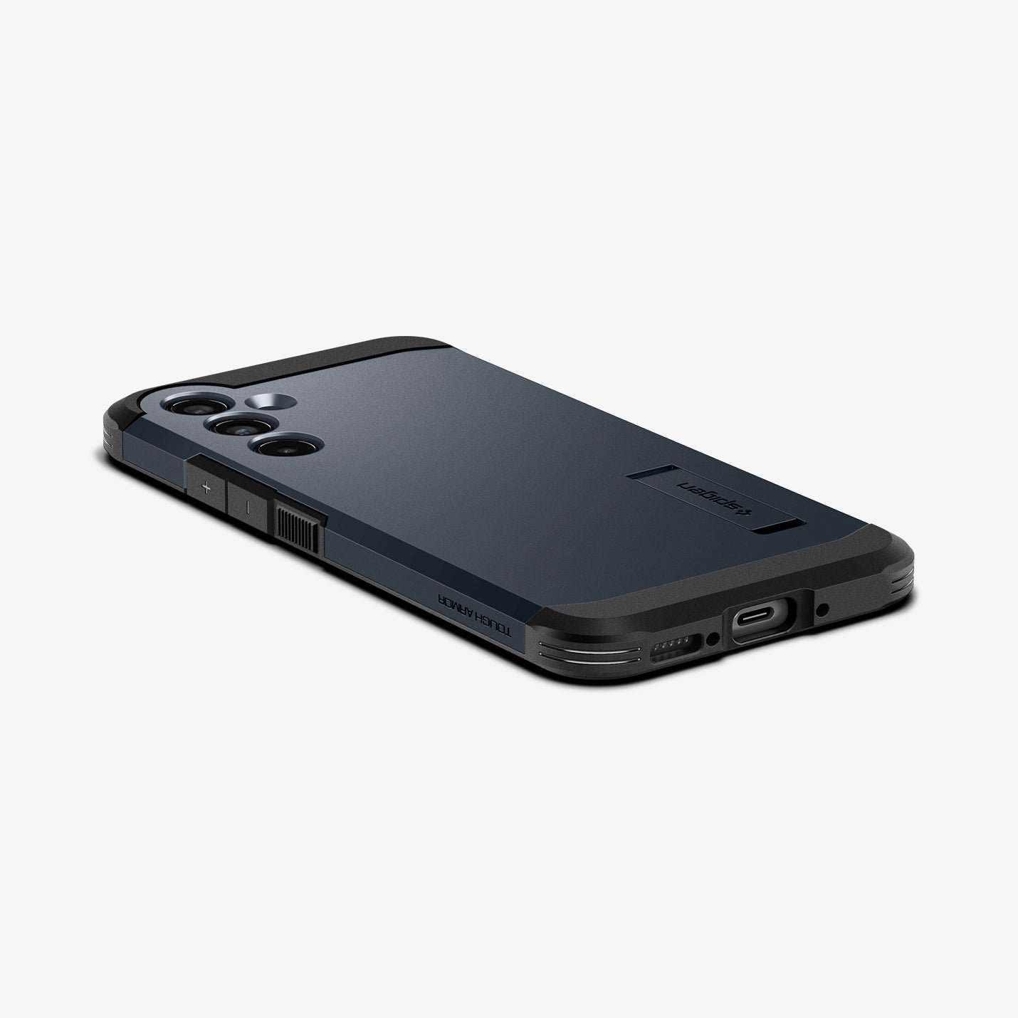 ACS05884 - Galaxy A54 5G Case Tough Armor in Metal Slate showing the back, partial bottom and side on a flat surface