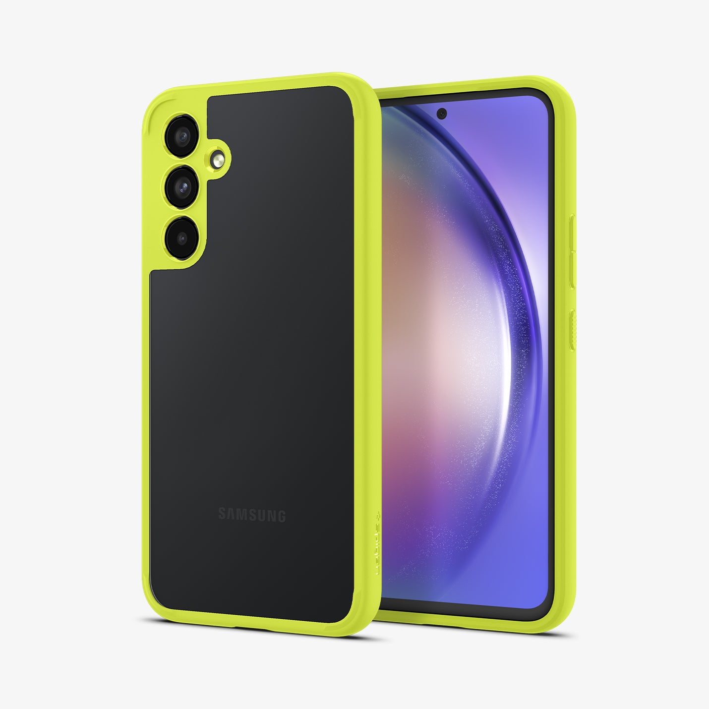 ACS06099 - Galaxy A54 5G Case Ultra Hybrid in Lime showing the back next to it is a device showing front