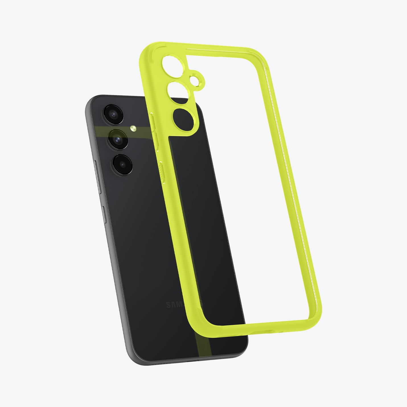 ACS06099 - Galaxy A54 5G Case Ultra Hybrid in Lime showing the light colored tpu back case frame hovering in front of a device