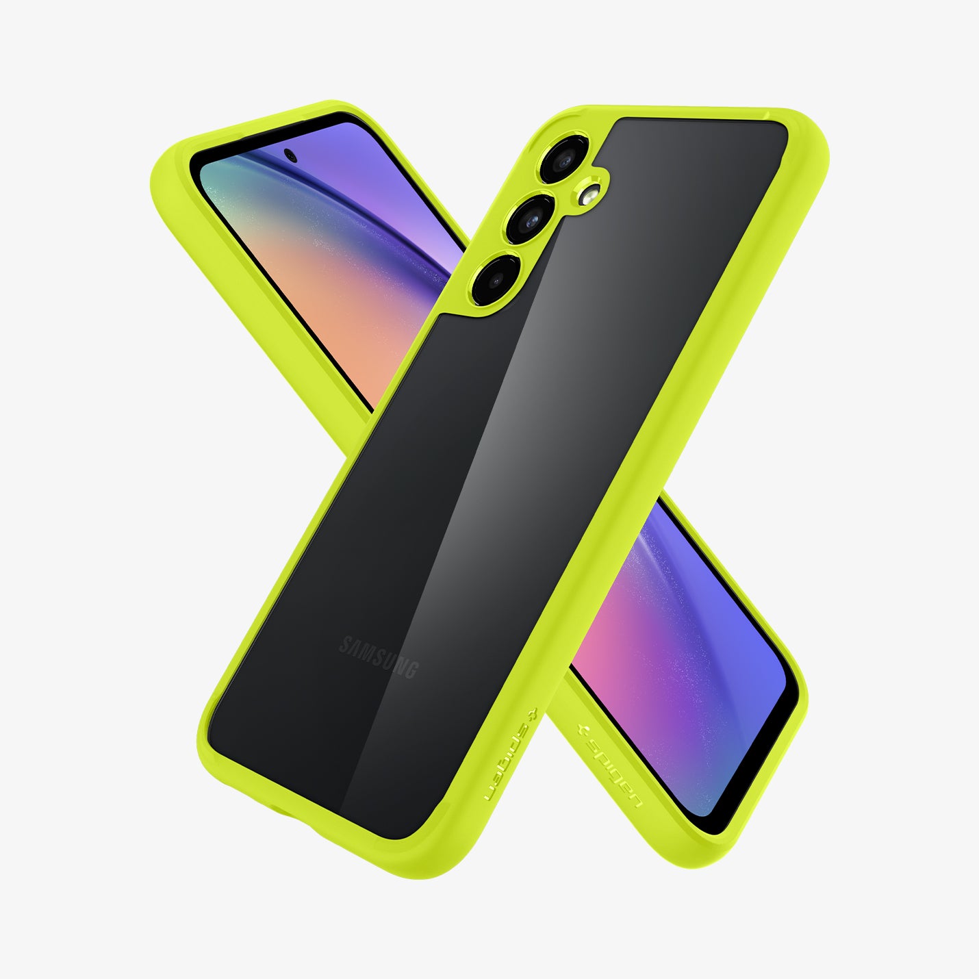 ACS06099 - Galaxy A54 5G Case Ultra Hybrid in Lime showing the back, partial side behind it is another device showing partial front and side